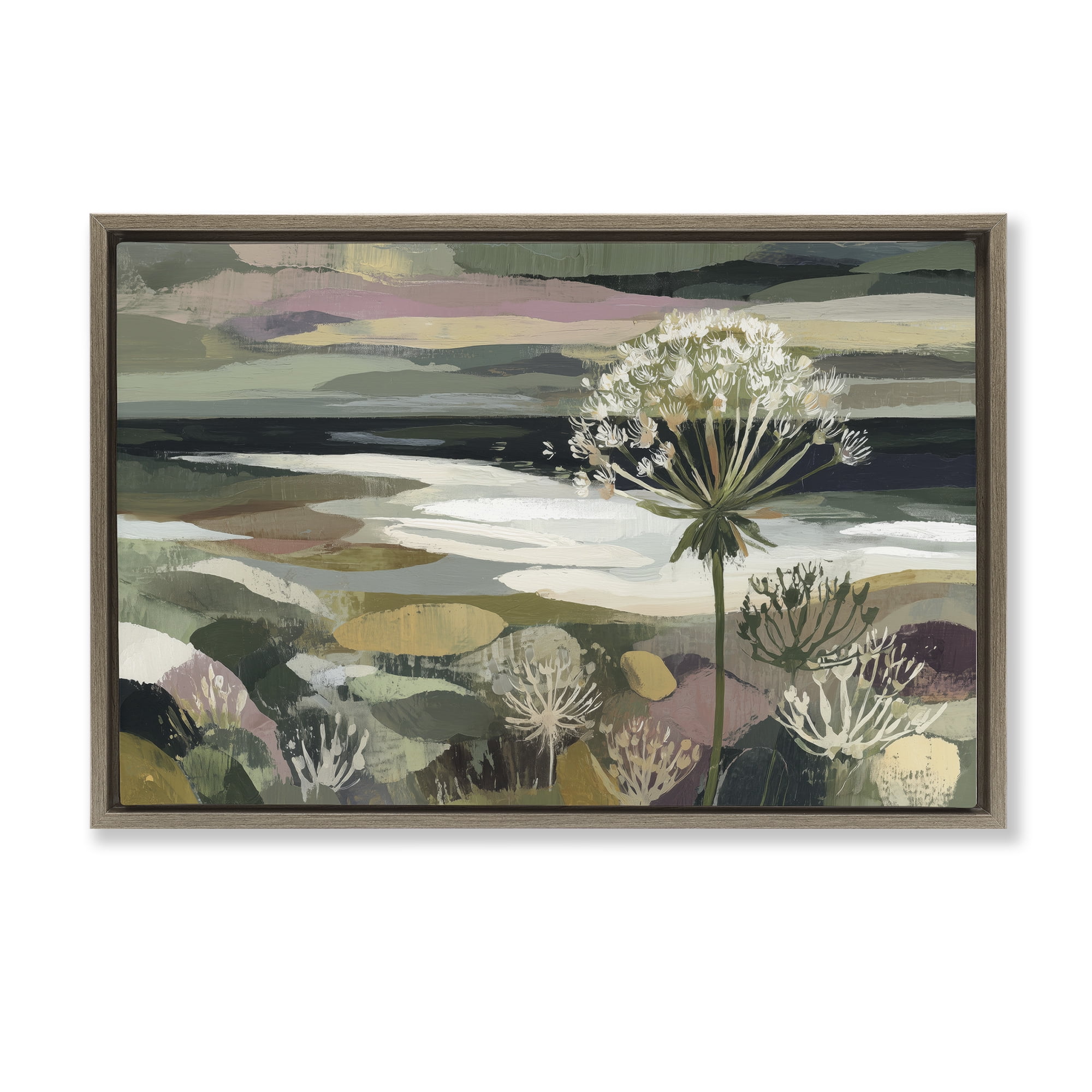 Stupell Industries Dandelion in Misty Meadow Brown Framed Floater Canvas Wall Art, design by Chromatic Storm Studio