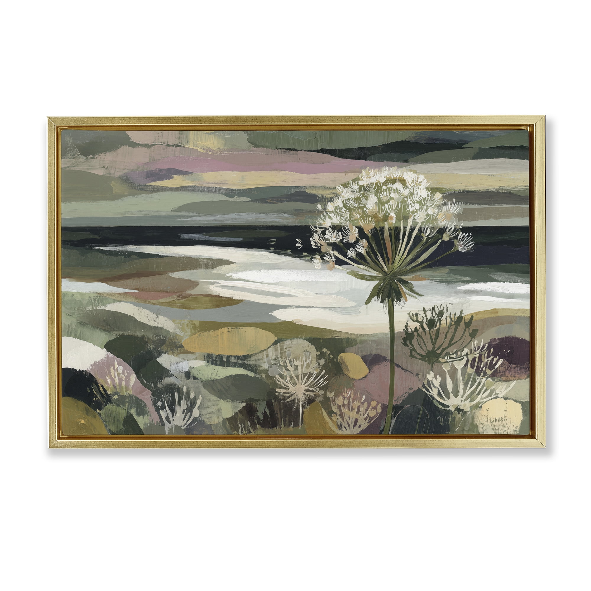 Stupell Industries Dandelion in Misty Meadow Gold Framed Floater Canvas Wall Art, design by Chromatic Storm Studio