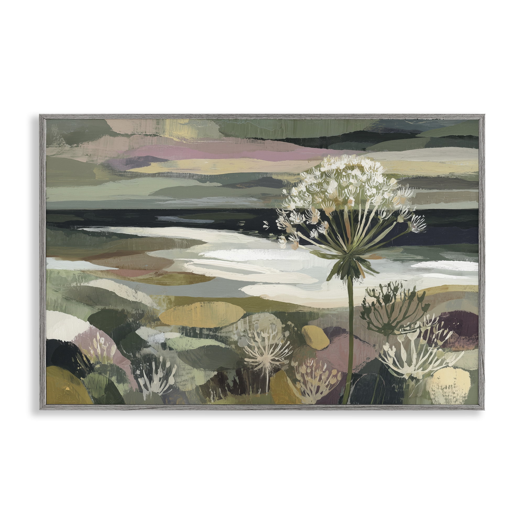 Stupell Industries Dandelion in Misty Meadow Gray Framed Giclee Art, design by Chromatic Storm Studio
