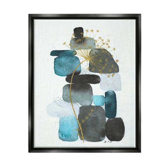 Stupell Industries Dandelion on Blue Rocks Abstract Painting Black Floater Framed Art Print Wall Art, 17 x 21