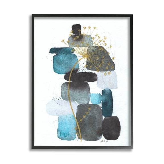 Stupell Industries Dandelion on Blue Rocks Abstract Painting Black Framed Art Print Wall Art, 11 x 14