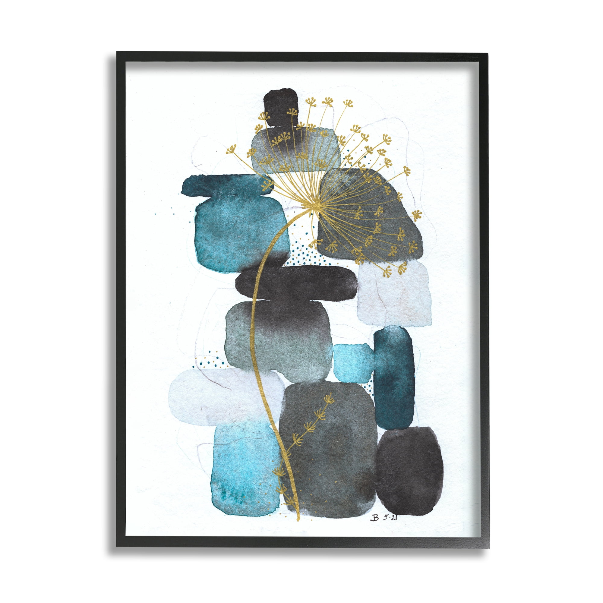 Stupell Industries Dandelion on Blue Rocks Abstract Painting Black Framed Art Print Wall Art, 16 x 20