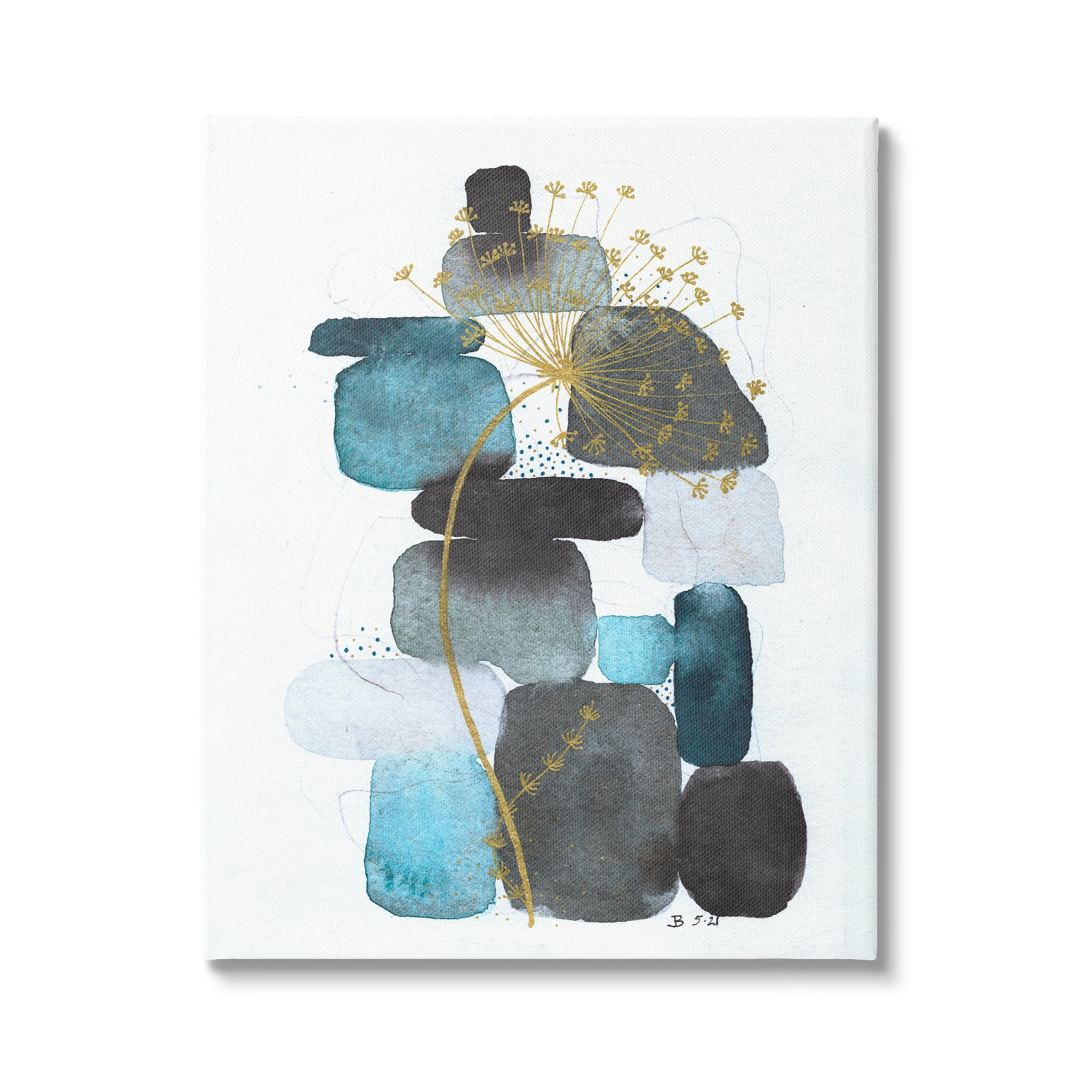 Stupell Industries Dandelion on Blue Rocks Abstract Painting Gallery Wrapped Canvas Print Wall Art, 36 x 48