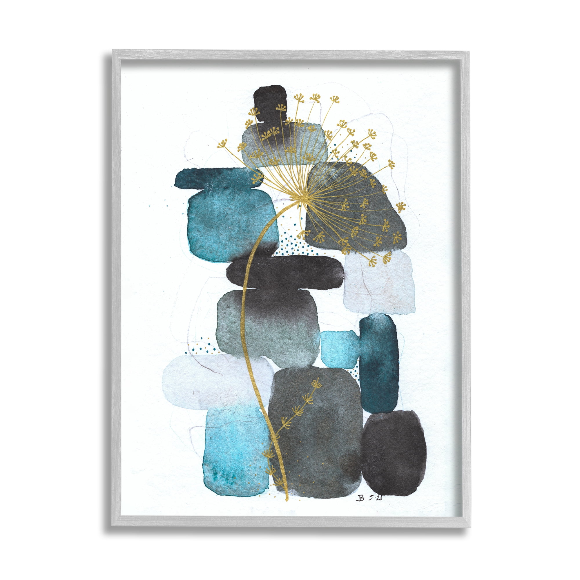 Stupell Industries Dandelion on Blue Rocks Abstract Painting Gray Framed Art Print Wall Art, 11 x 14