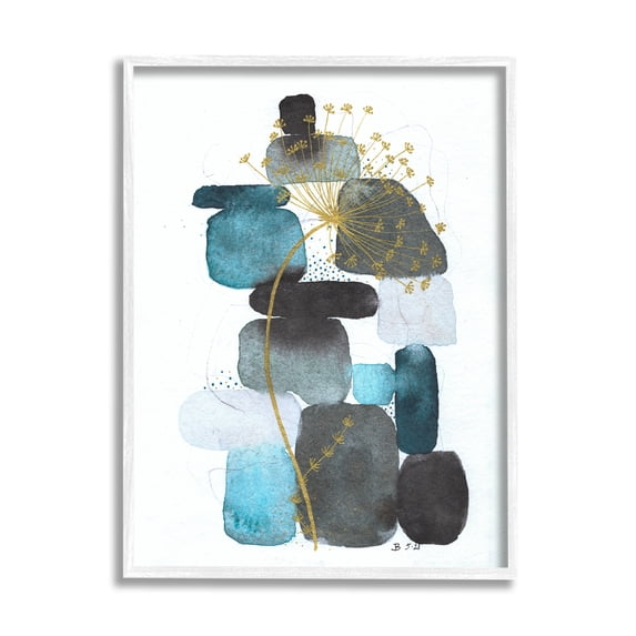 Stupell Industries Dandelion on Blue Rocks Abstract Painting White Framed Art Print Wall Art, 11 x 14