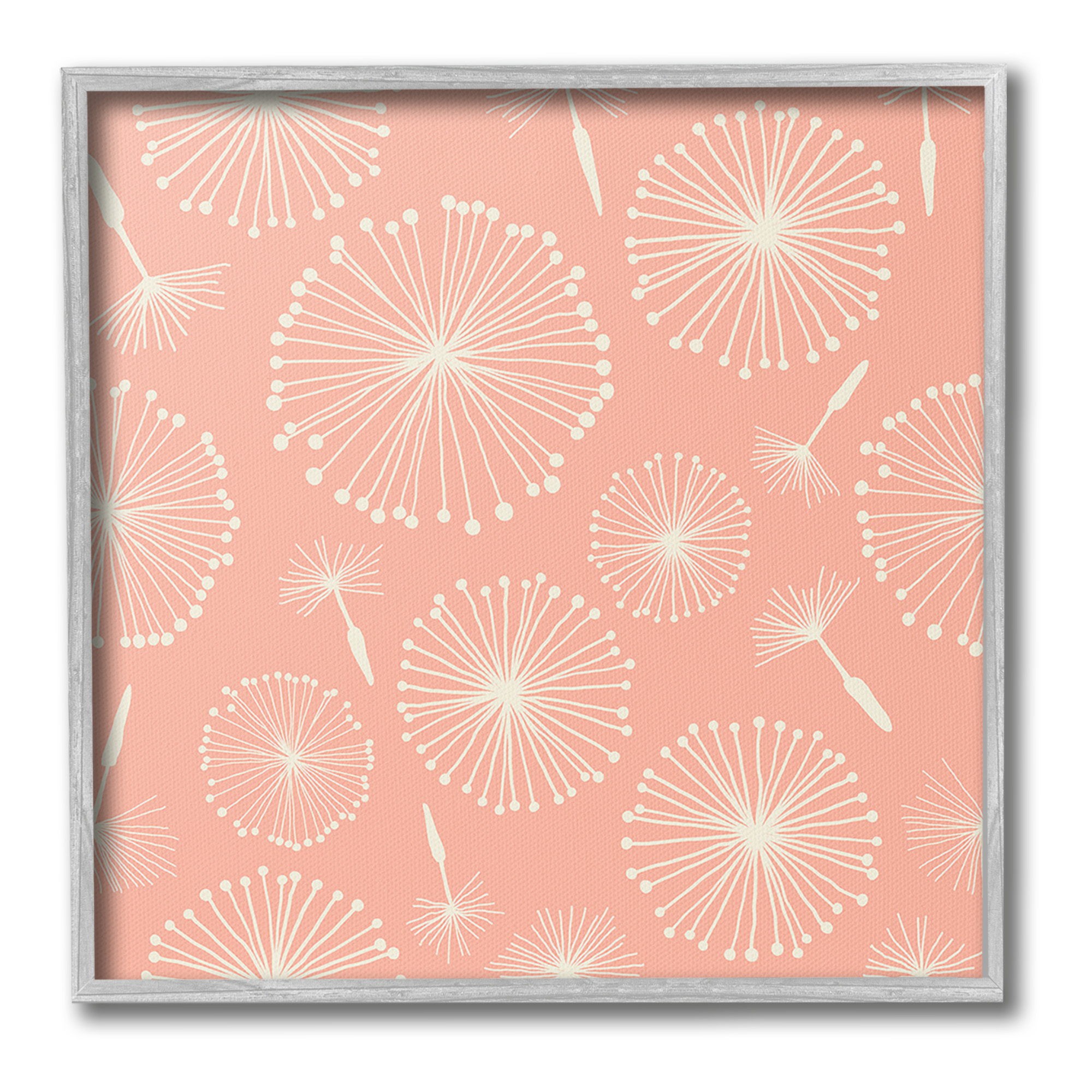 Stupell Industries Dandelions on Blush Botanical & Floral Painting Gray Framed Art Print Wall Art, 12 x 12