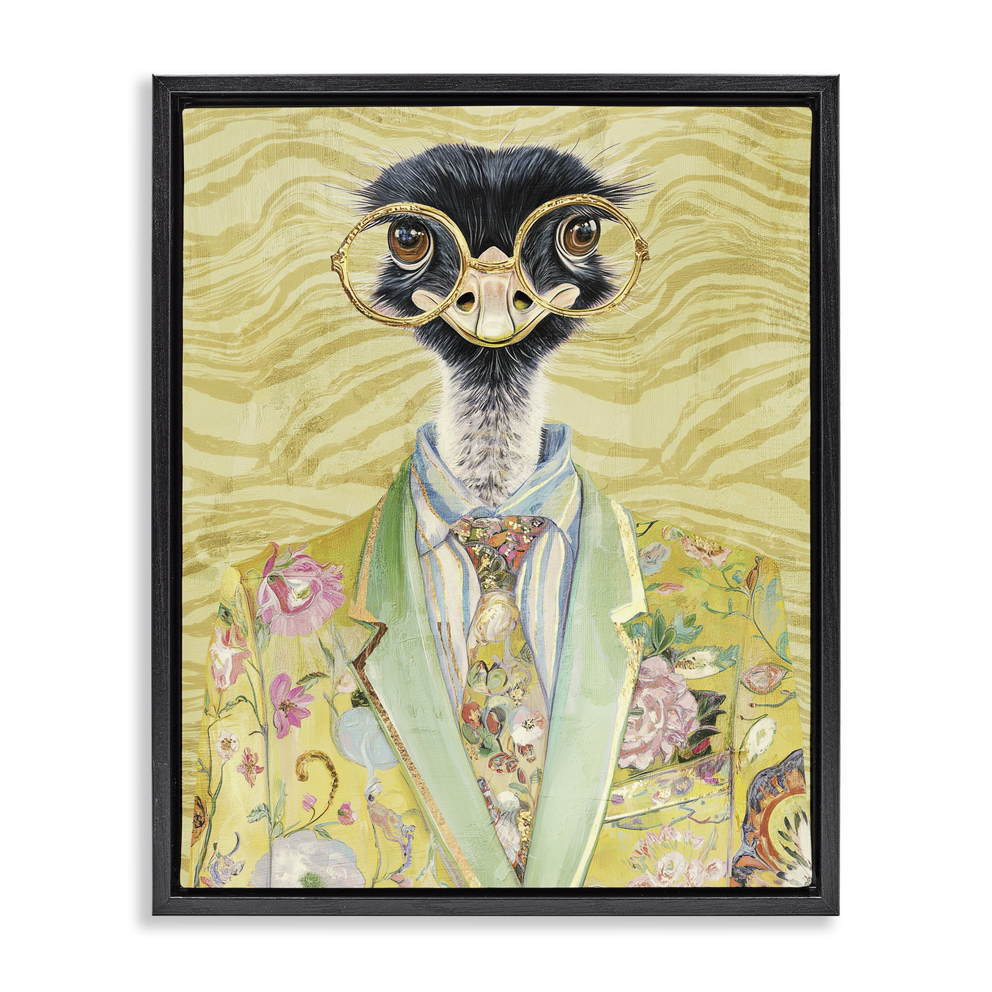 Stupell Industries Dandy Ostrich Portrait Black Framed Floater Canvas Wall Art, design by Svetlana Aleynikova