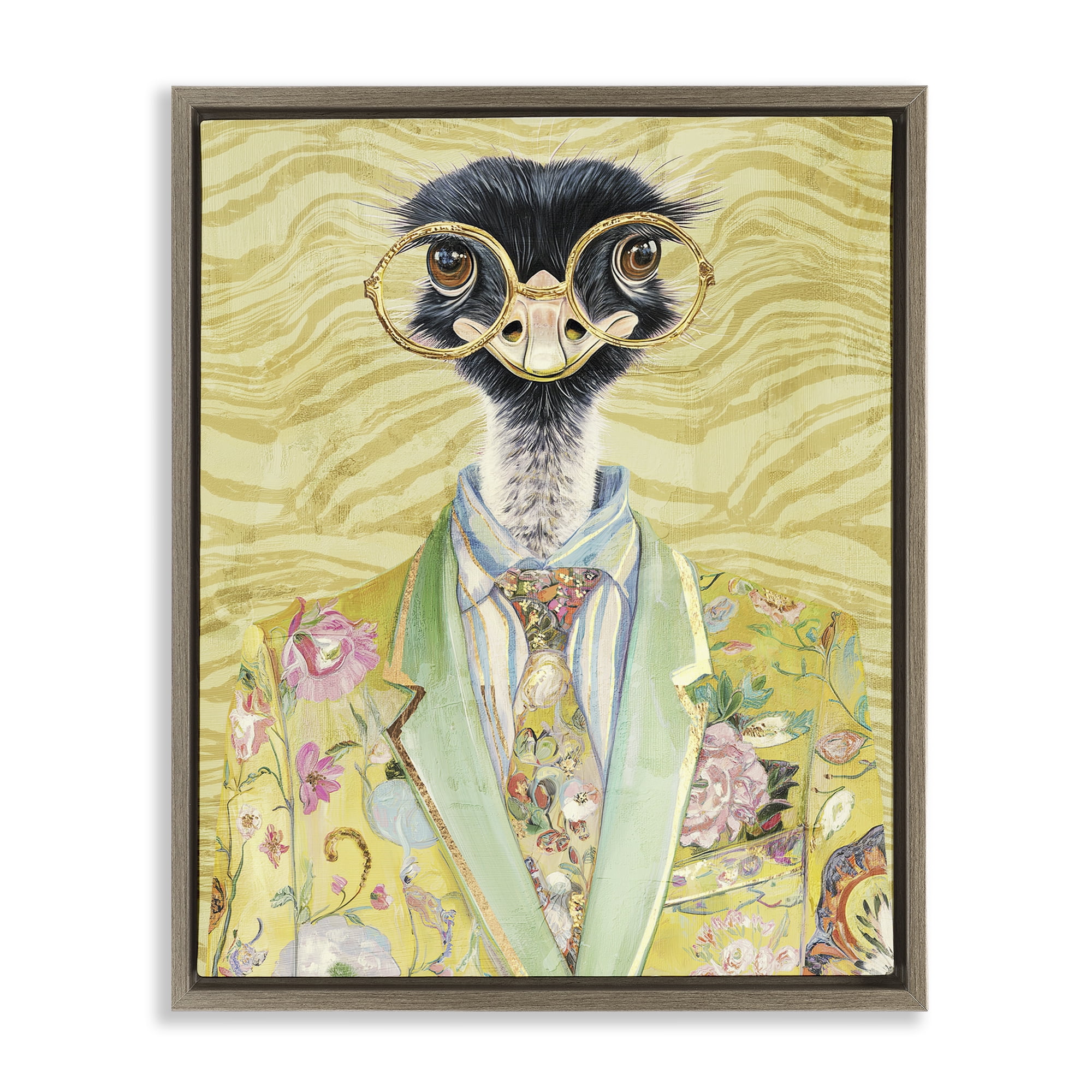 Stupell Industries Dandy Ostrich Portrait Brown Framed Floater Canvas Wall Art, design by Svetlana Aleynikova