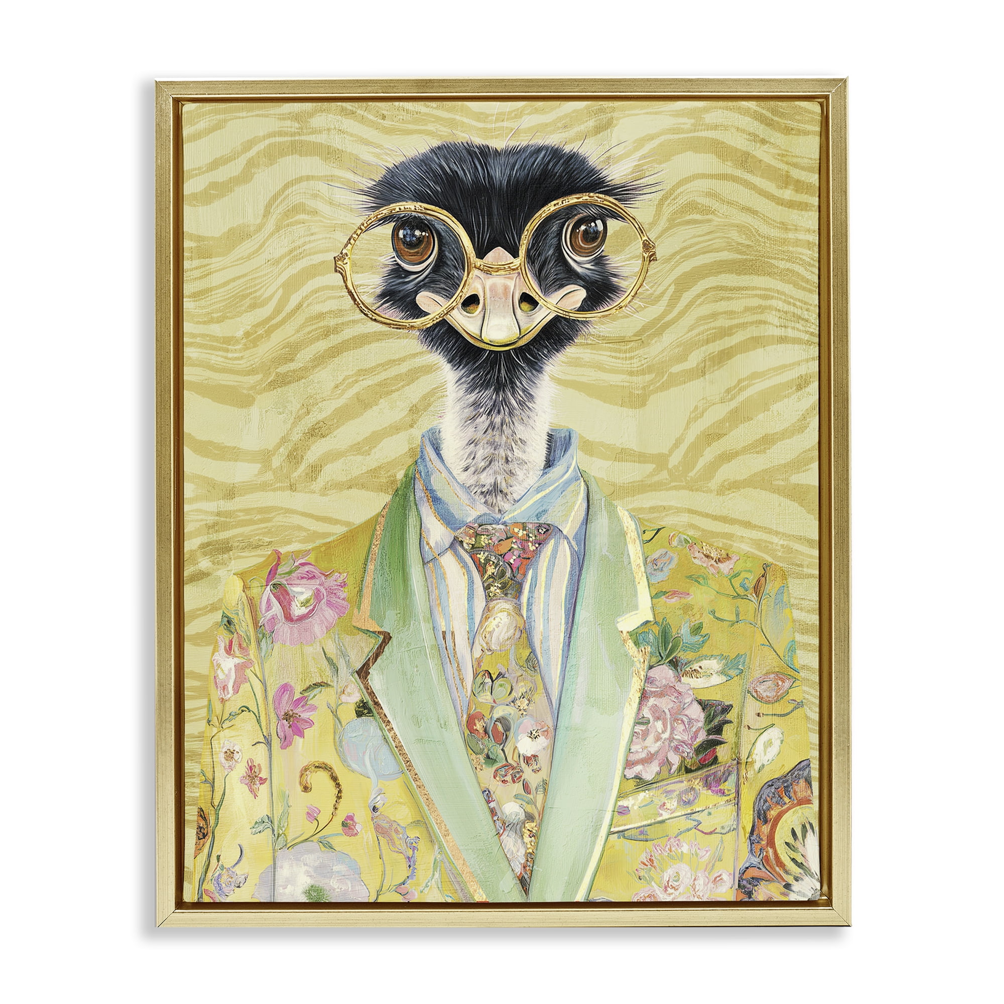 Stupell Industries Dandy Ostrich Portrait Gold Framed Floater Canvas Wall Art, design by Svetlana Aleynikova