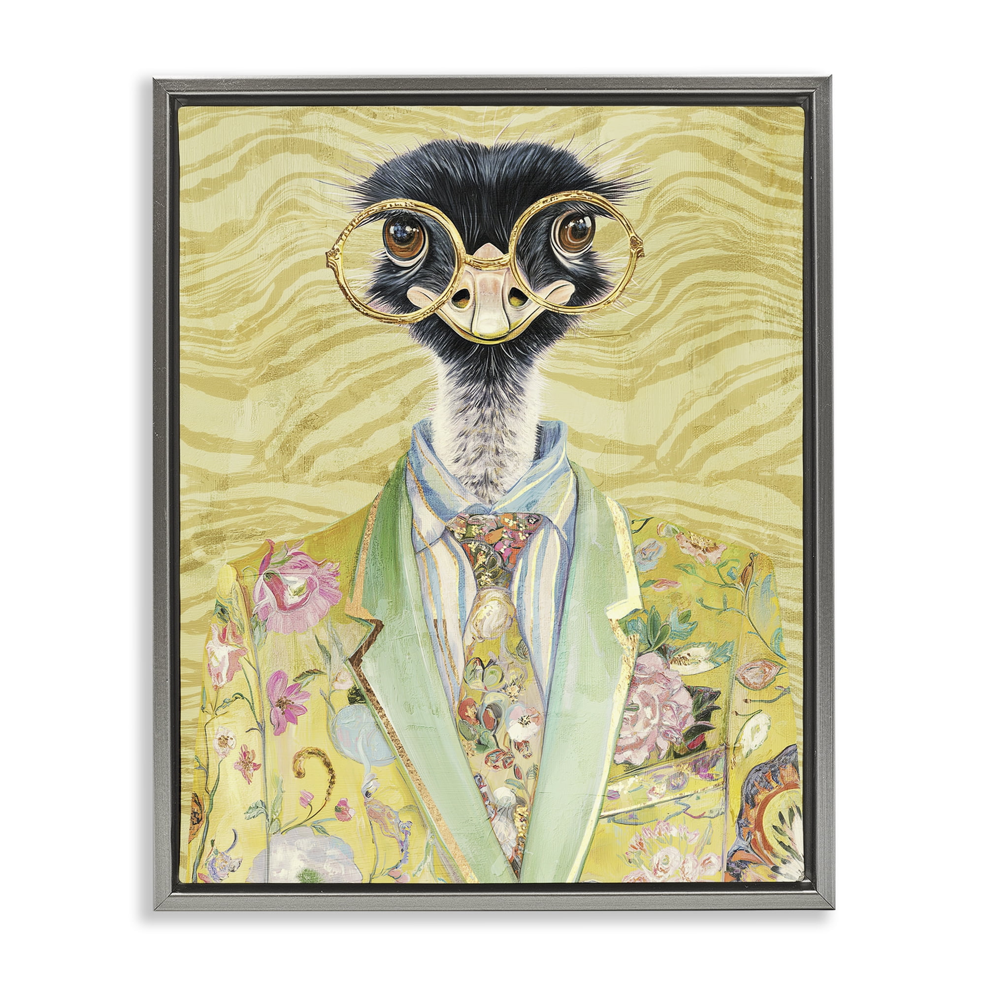 Stupell Industries Dandy Ostrich Portrait Gray Framed Floater Canvas Wall Art, design by Svetlana Aleynikova