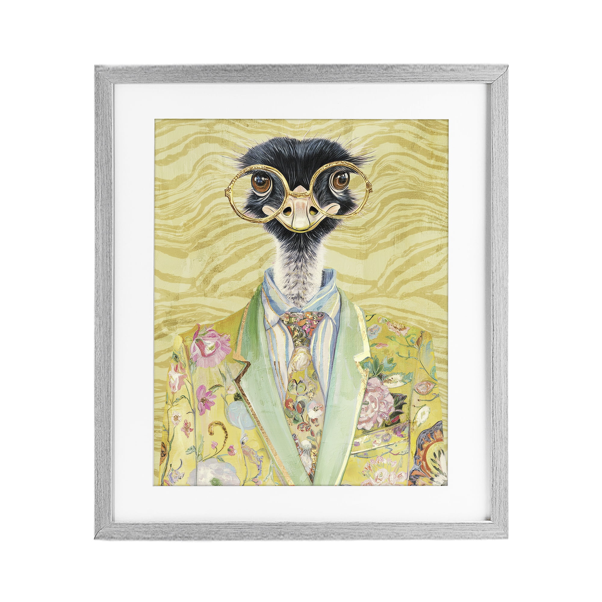 Stupell Industries Dandy Ostrich Portrait Gray Framed Print Under Glass, design by Svetlana Aleynikova