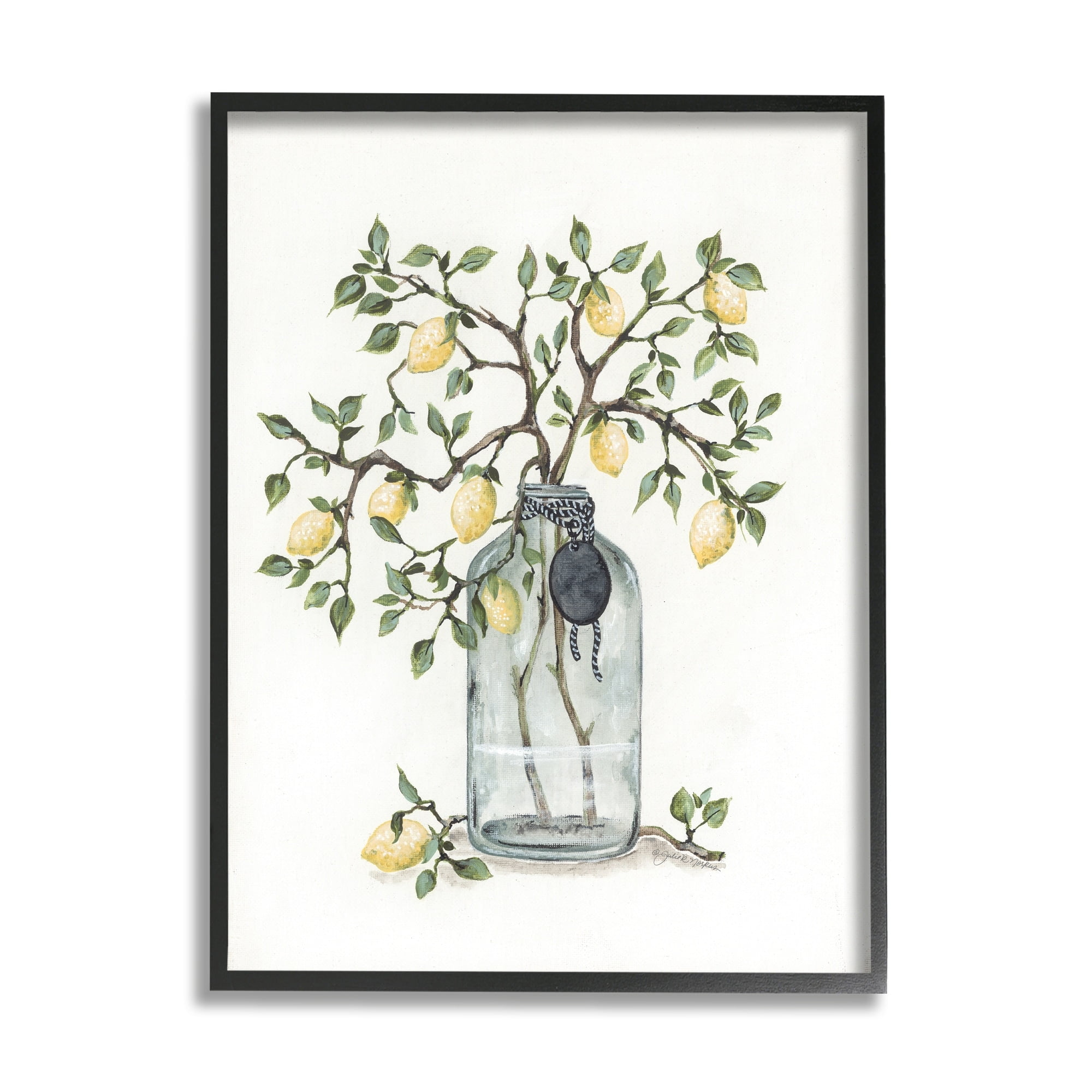 Stupell Industries Dangling Country Lemon Branches Decorated Glass Vase Painting Black Framed Art Print Wall Art, Design by Julie Norkus