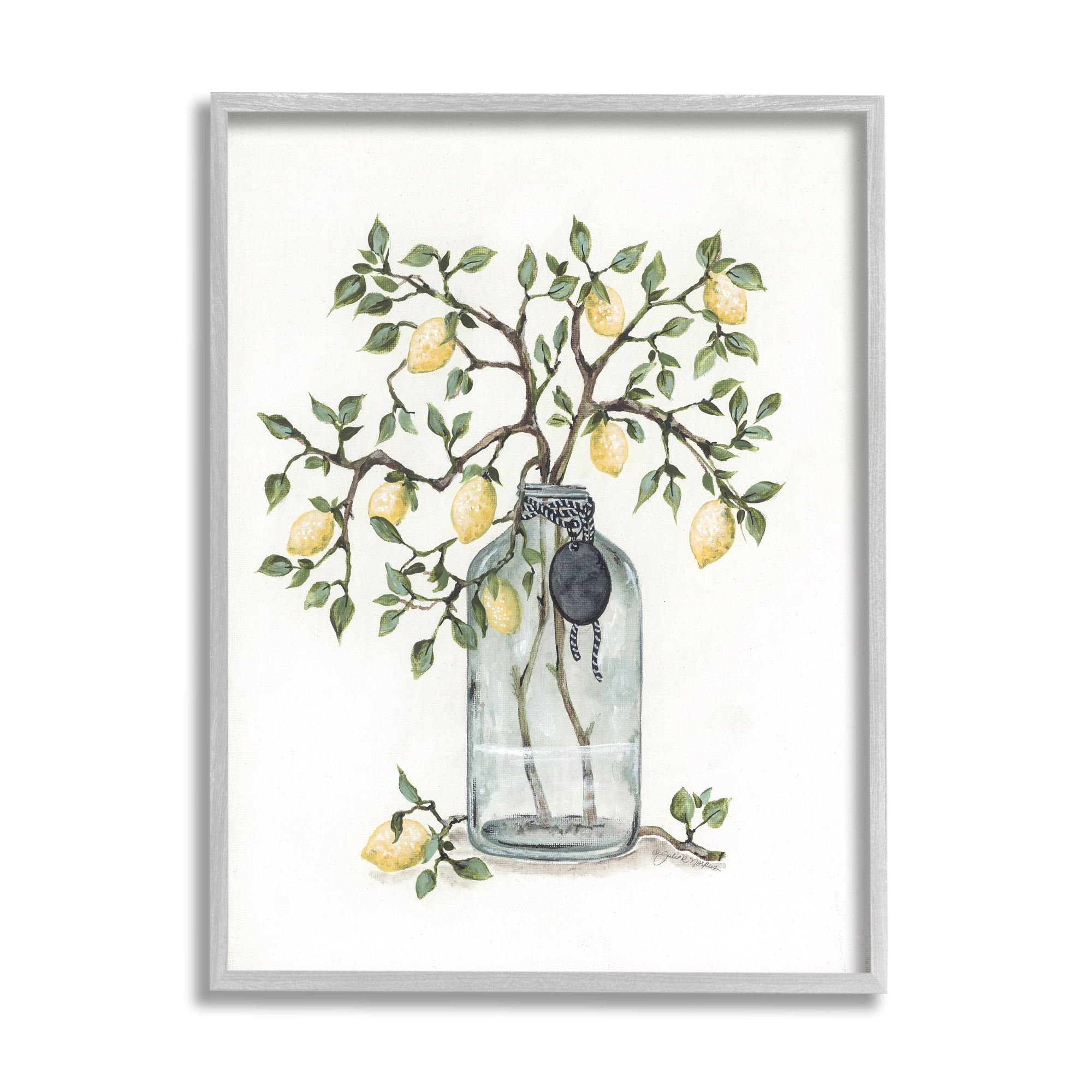 Stupell Industries Dangling Country Lemon Branches Decorated Glass Vase Painting Gray Framed Art Print Wall Art, Design by Julie Norkus