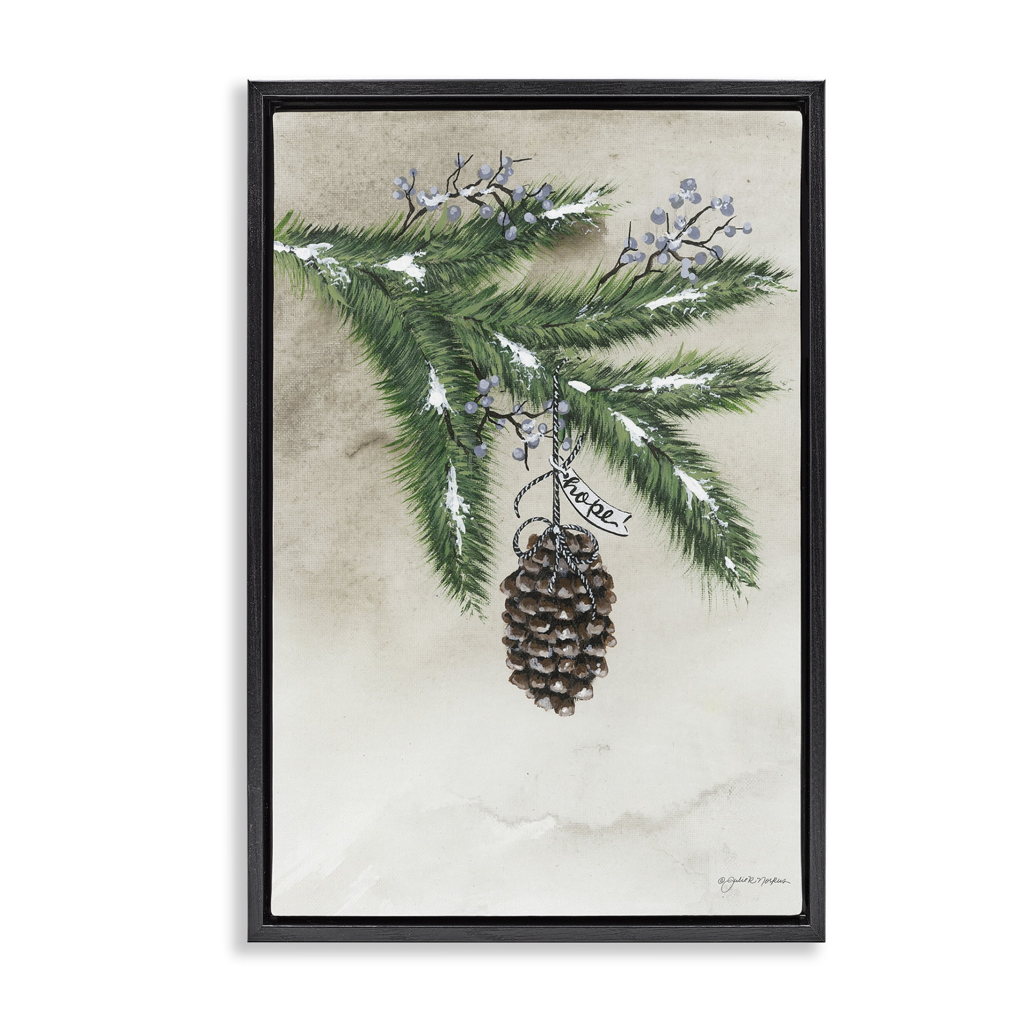 Stupell Industries Dangling Rustic Pine Cone Botanical & Floral Painting Black Floater Framed Art Print Wall Art, 21 x 31