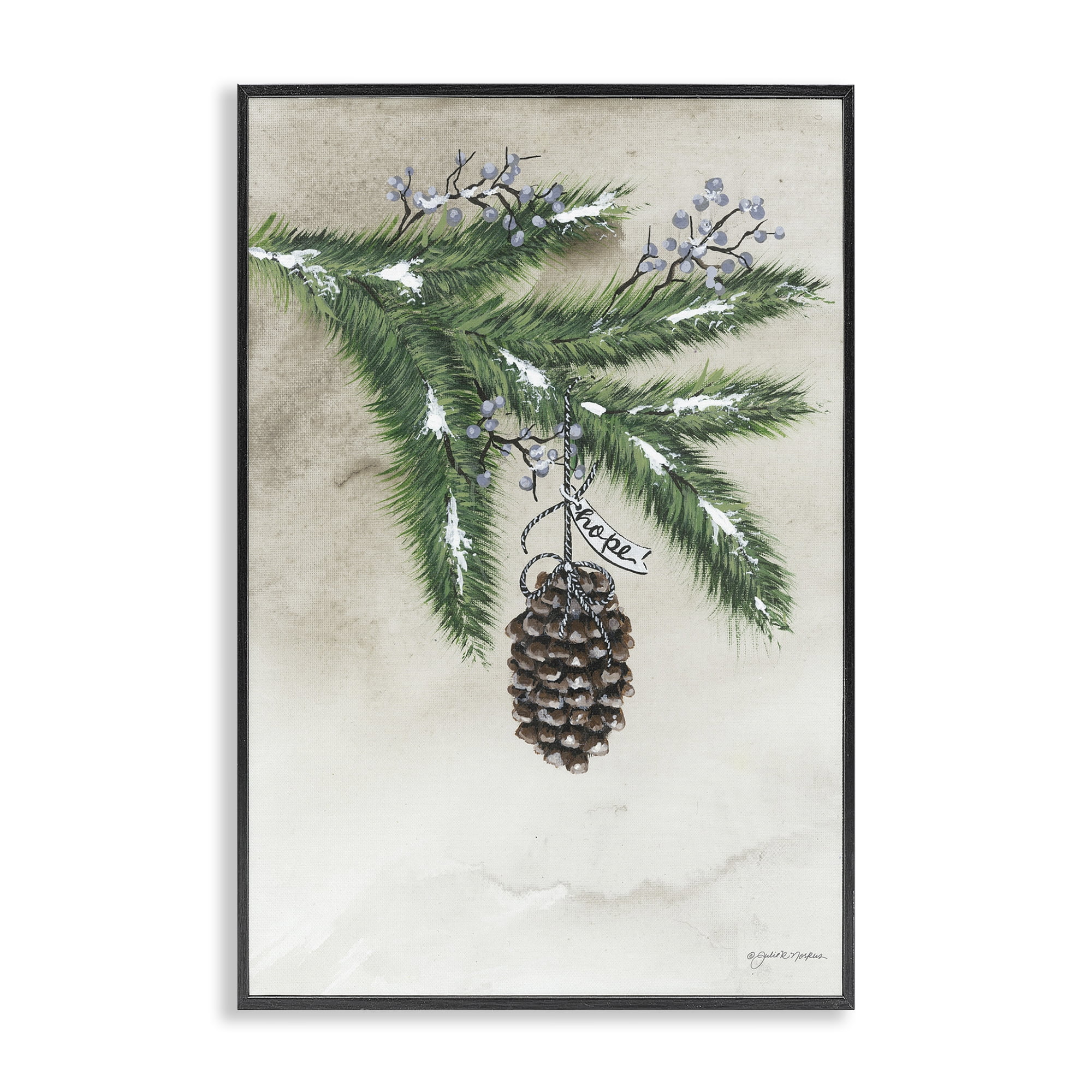Stupell Industries Dangling Rustic Pine Cone Botanical & Floral Painting Black Framed Art Print Wall Art, 20 x 30