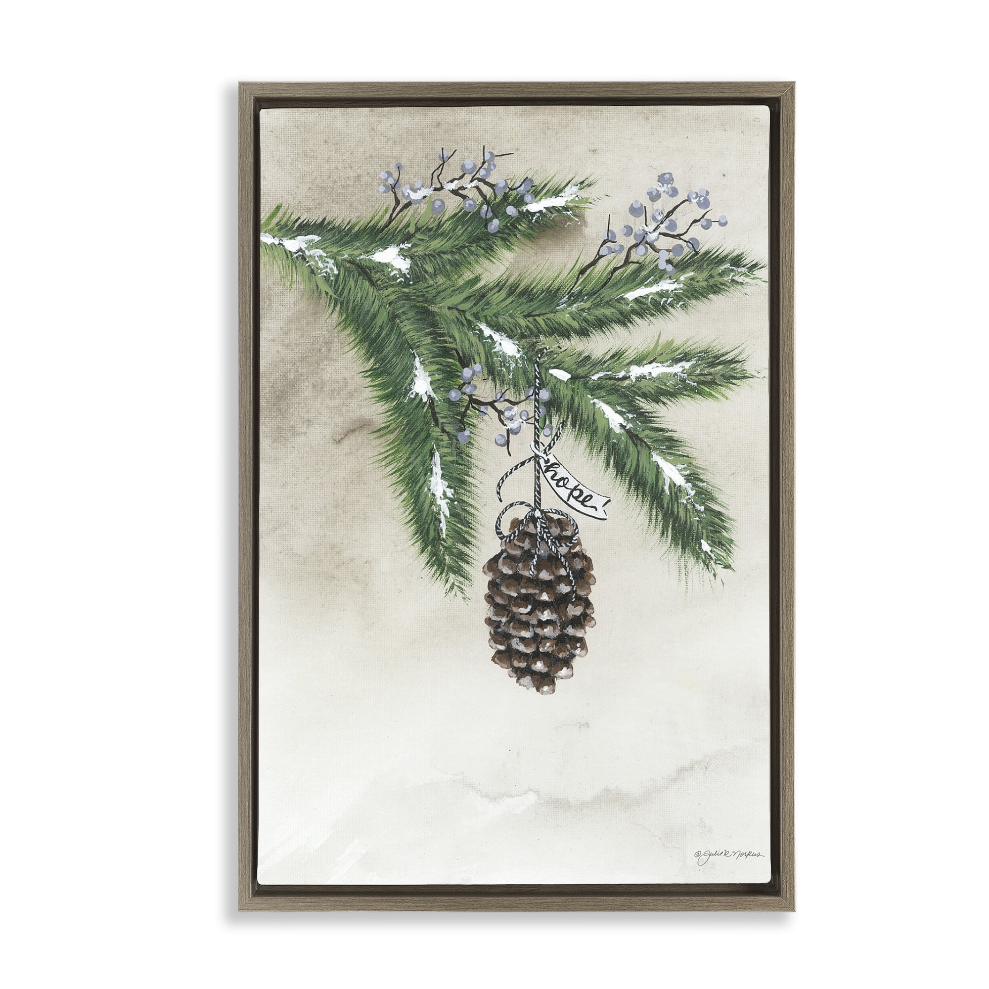 Stupell Industries Dangling Rustic Pine Cone Botanical & Floral Painting Brown Floater Framed Art Print Wall Art, 17 x 25