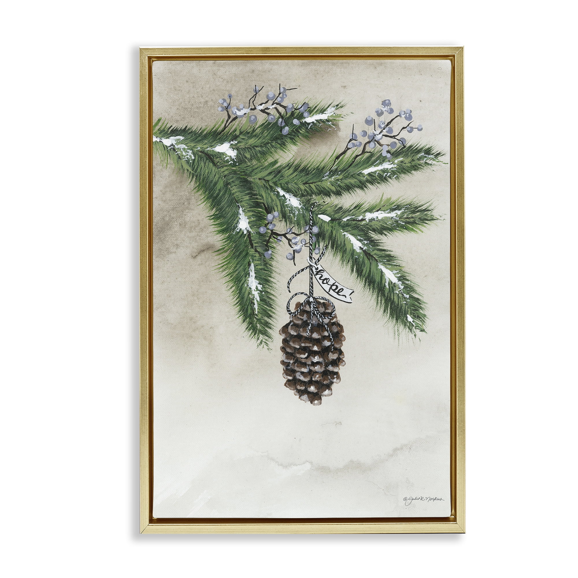 Stupell Industries Dangling Rustic Pine Cone Botanical & Floral Painting Gold Floater Framed Art Print Wall Art, 21 x 31