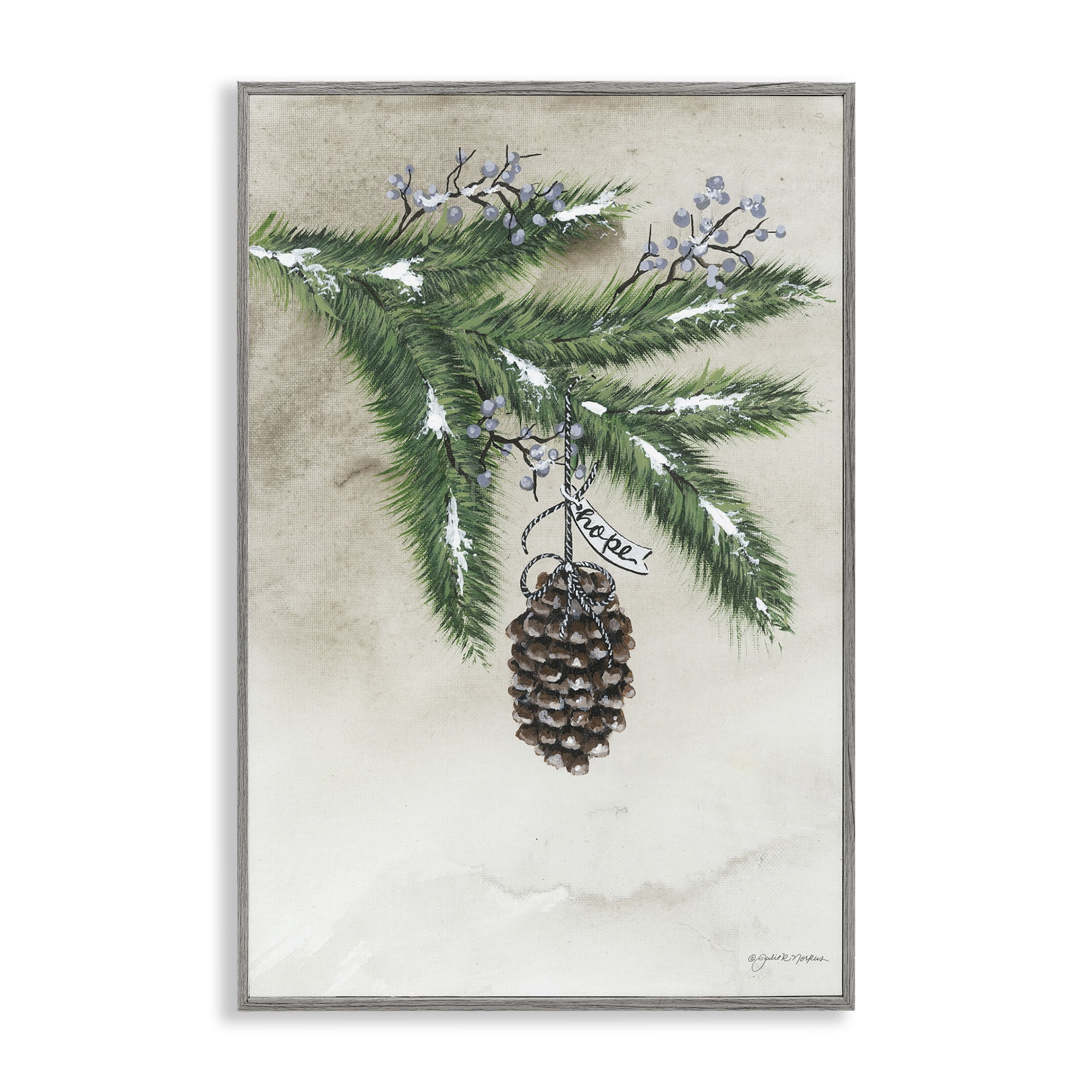 Stupell Industries Dangling Rustic Pine Cone Botanical & Floral Painting Gray Framed Art Print Wall Art, 20 x 30