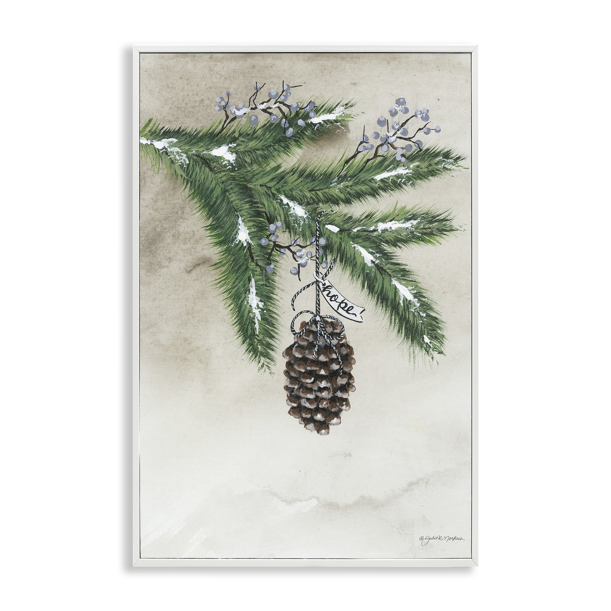 Stupell Industries Dangling Rustic Pine Cone Botanical & Floral Painting White Framed Art Print Wall Art, 12 x 18