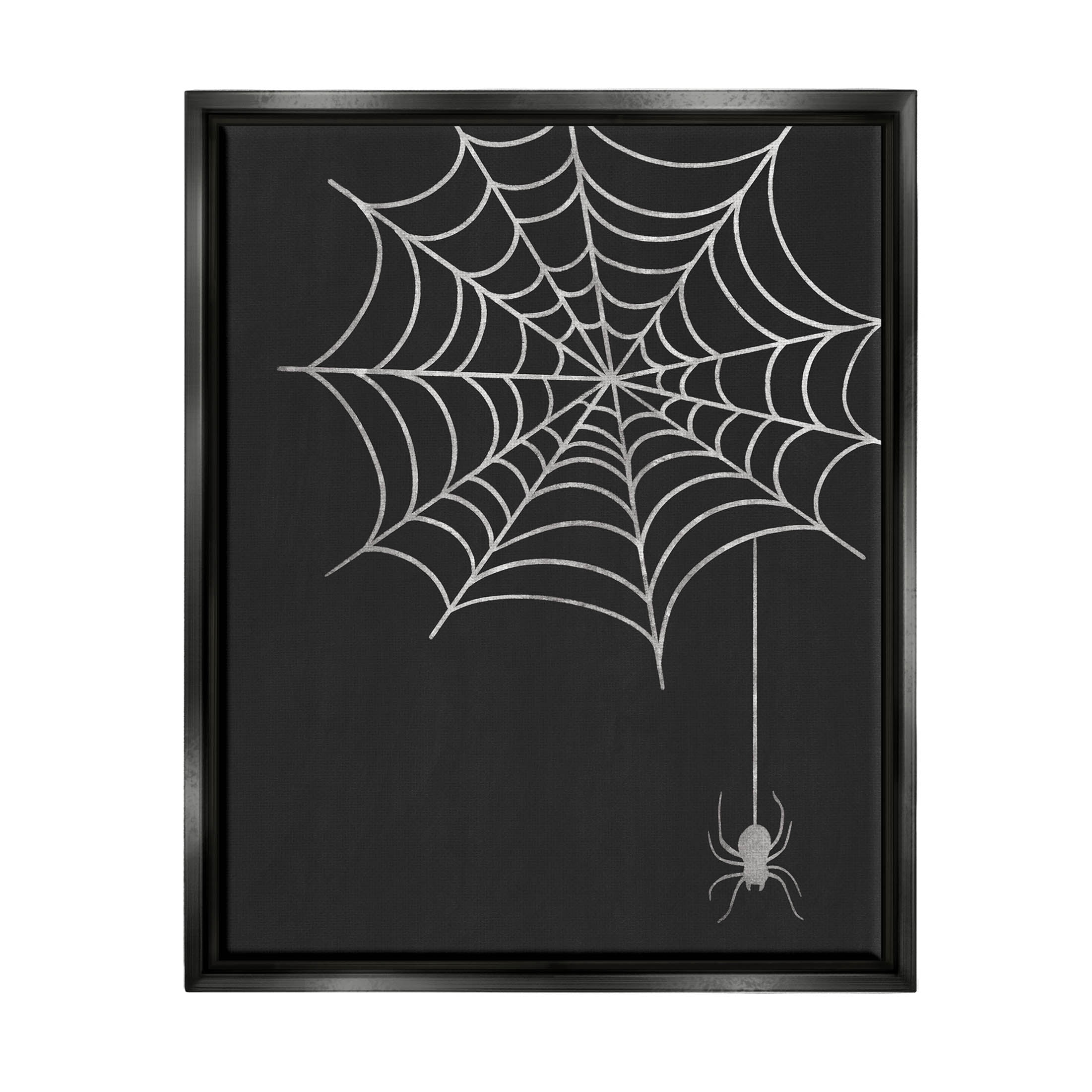 Stupell Industries Dangling Spider Web Insect Graphic Art Jet Black Floating Framed Canvas Print Wall Art, Design by Taylor Shannon Designs