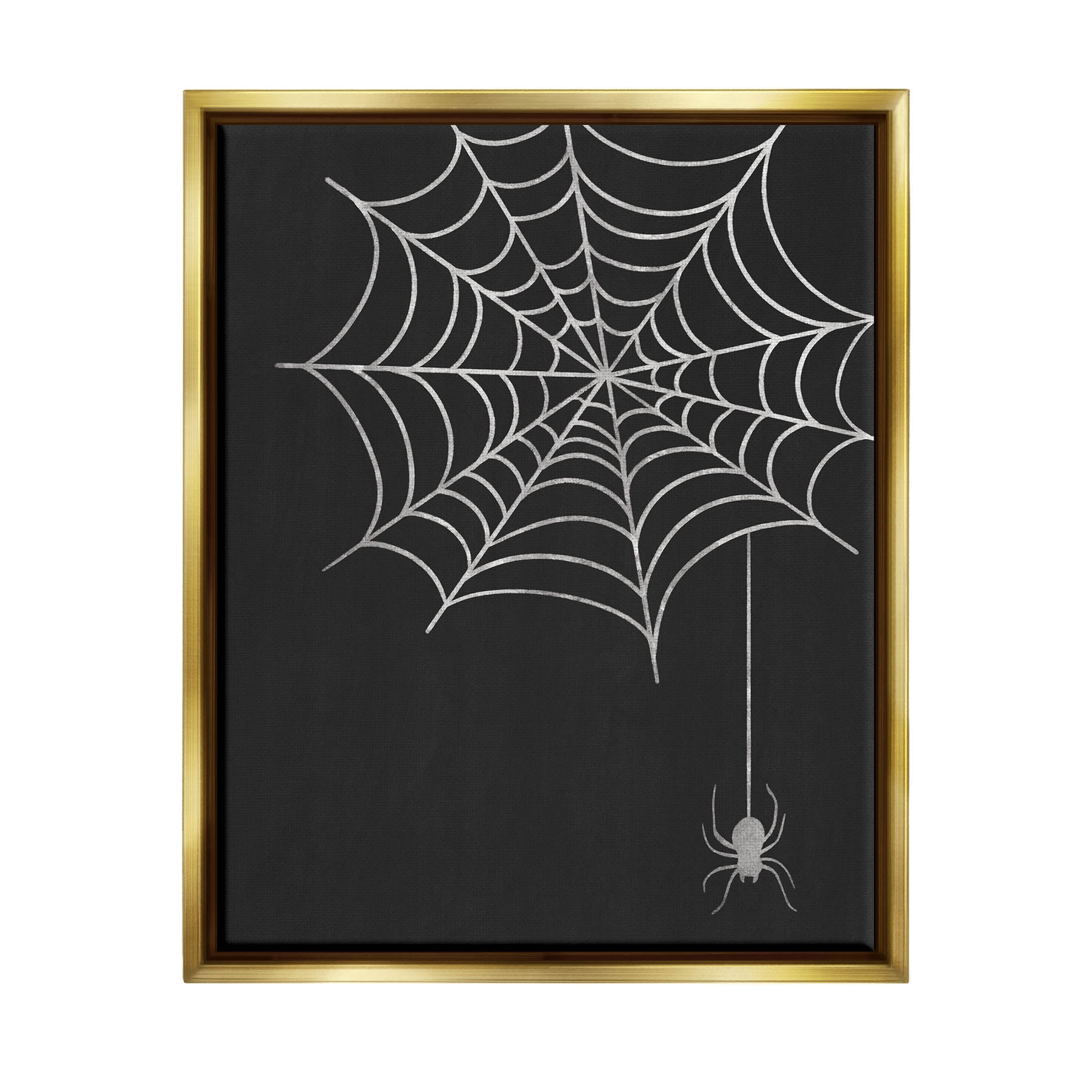 Stupell Industries Dangling Spider Web Insect Graphic Art Metallic Gold Floating Framed Canvas Print Wall Art, Design by Taylor Shannon Designs