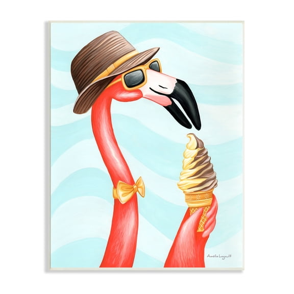 Stupell Industries Dapper Flamingo Summertime Ice Cream Cone Snack Graphic Art Unframed Art Print Wall Art, Design by Amelie Legault