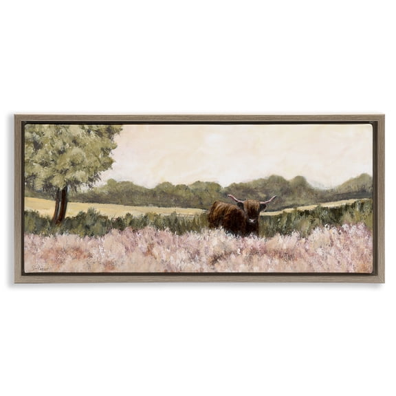 Stupell Industries Dappled Country Meadow with Cattle Brown Framed Floater Canvas Wall Art design by Soulspeak & Sawdust, 14 x 31