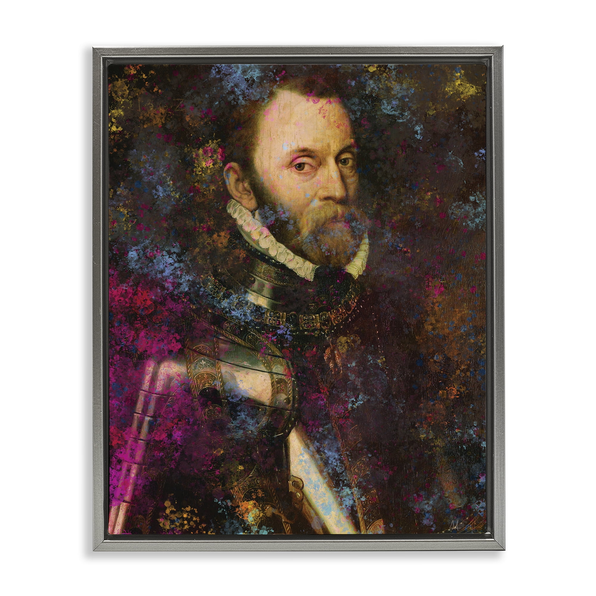 Stupell Industries Dappled Royalty Portrait Gray Framed Floater Canvas Wall Art, design by Sarah Adams