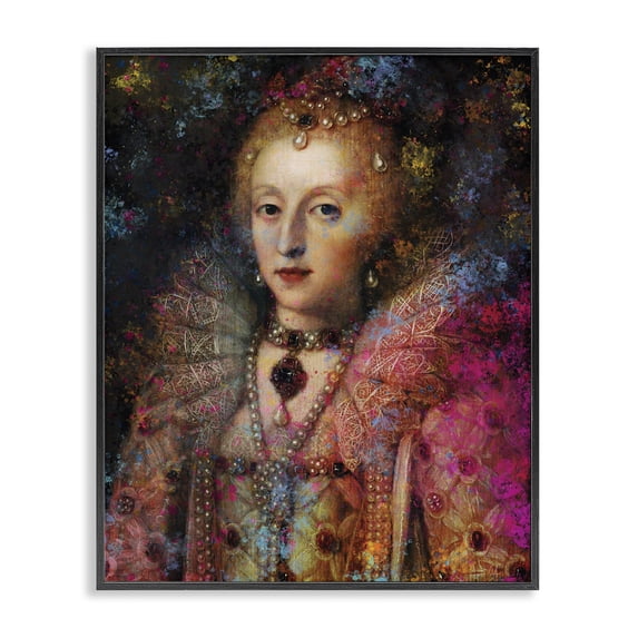 Stupell Industries Glam Dappled Royalty Renaissance Portrait Black Framed Giclee Art, 11 x 14, by Sarah Adams