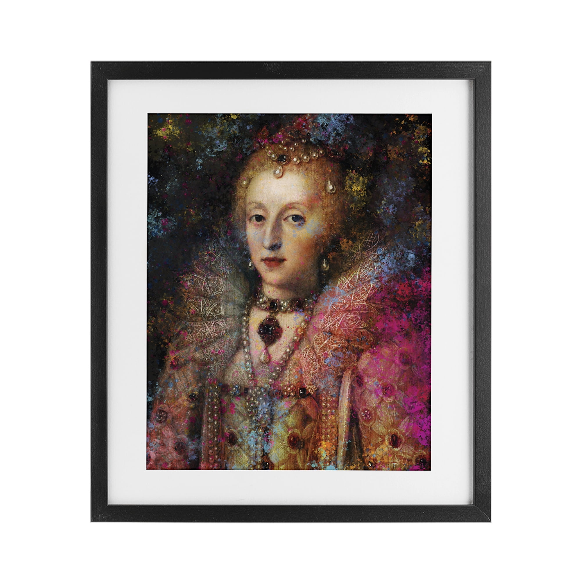 Stupell Industries Dappled Royalty Renaissance Portrait Black Framed Print Under Glass, design by Sarah Adams