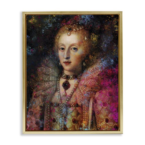 Stupell Industries Dappled Royalty Renaissance Portrait Gold Framed Floater Canvas Wall Art, design by Sarah Adams
