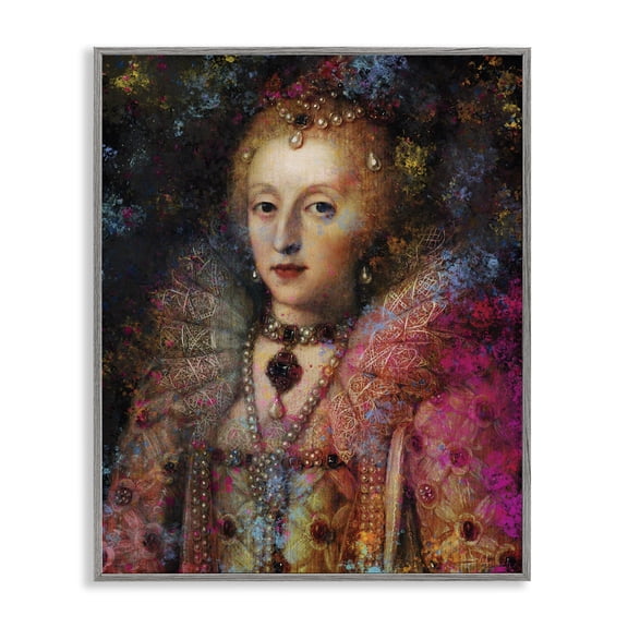 Stupell Industries Dappled Royalty Renaissance Portrait Gray Framed Giclee Art, design by Sarah Adams