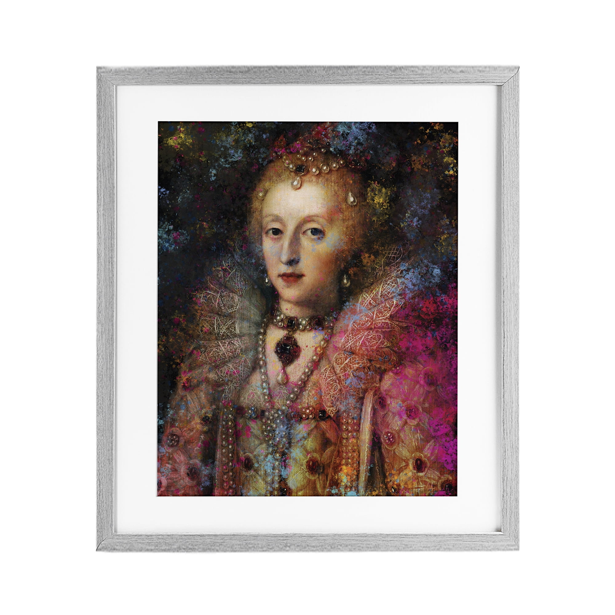 Stupell Industries Dappled Royalty Renaissance Portrait Gray Framed Print Under Glass, design by Sarah Adams