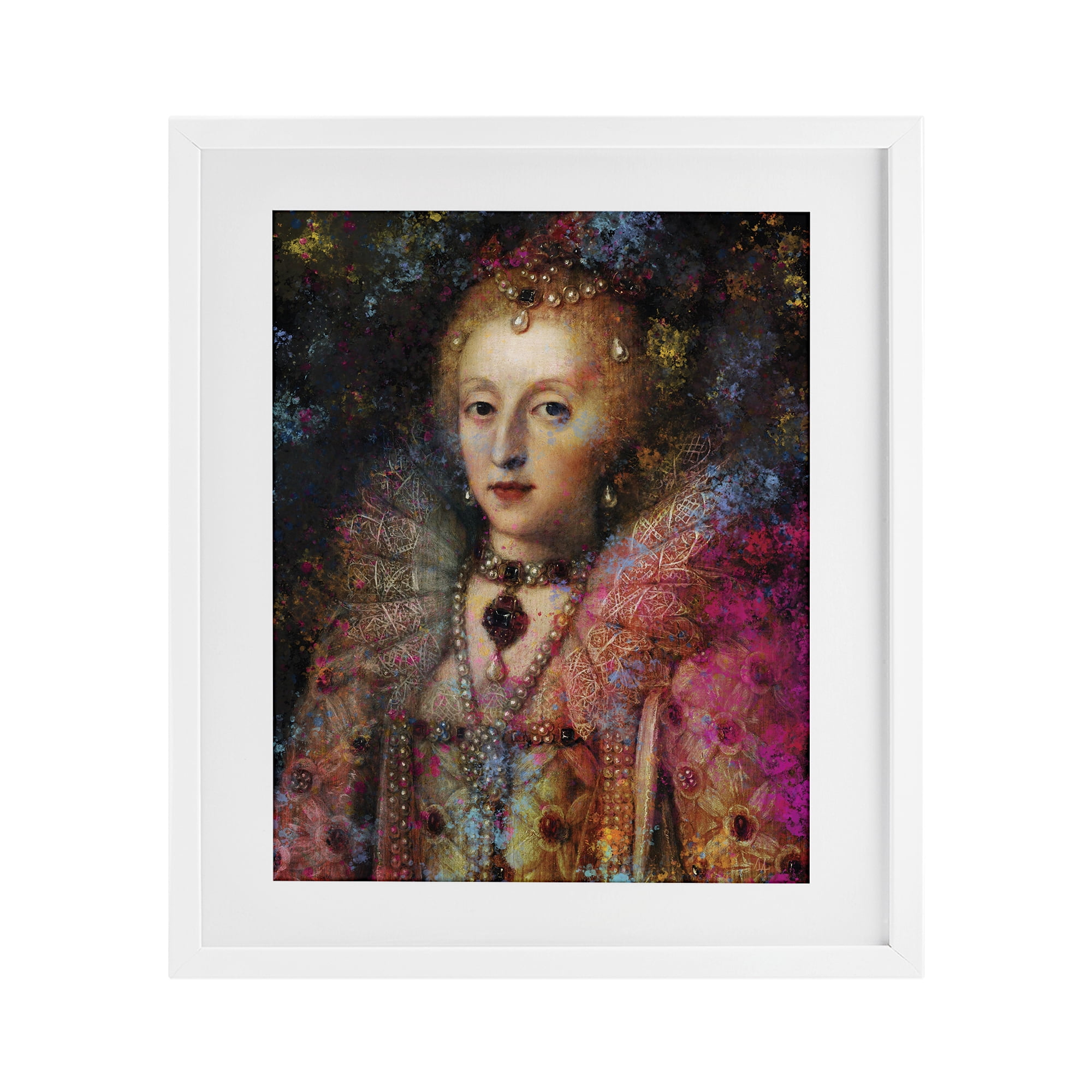 Stupell Industries Dappled Royalty Renaissance Portrait White Framed Print Under Glass, design by Sarah Adams