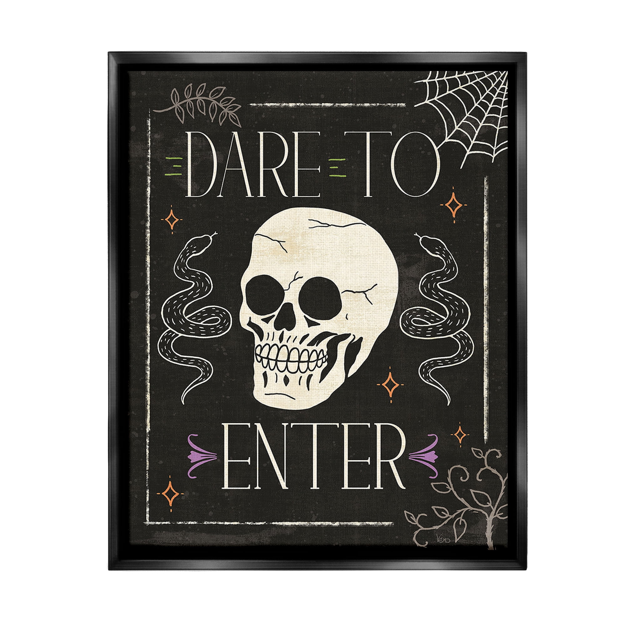 Stupell Industries Dare To Enter Phrase Holiday Painting Black Floater Framed Canvas Art Print Wall Art, 17 x 21