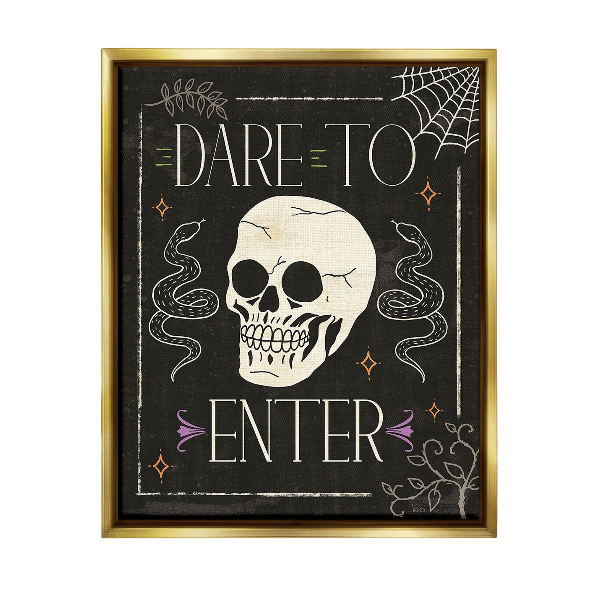 Stupell Industries Dare To Enter Phrase Holiday Painting Gold Floater Framed Canvas Art Print Wall Art, 17 x 21