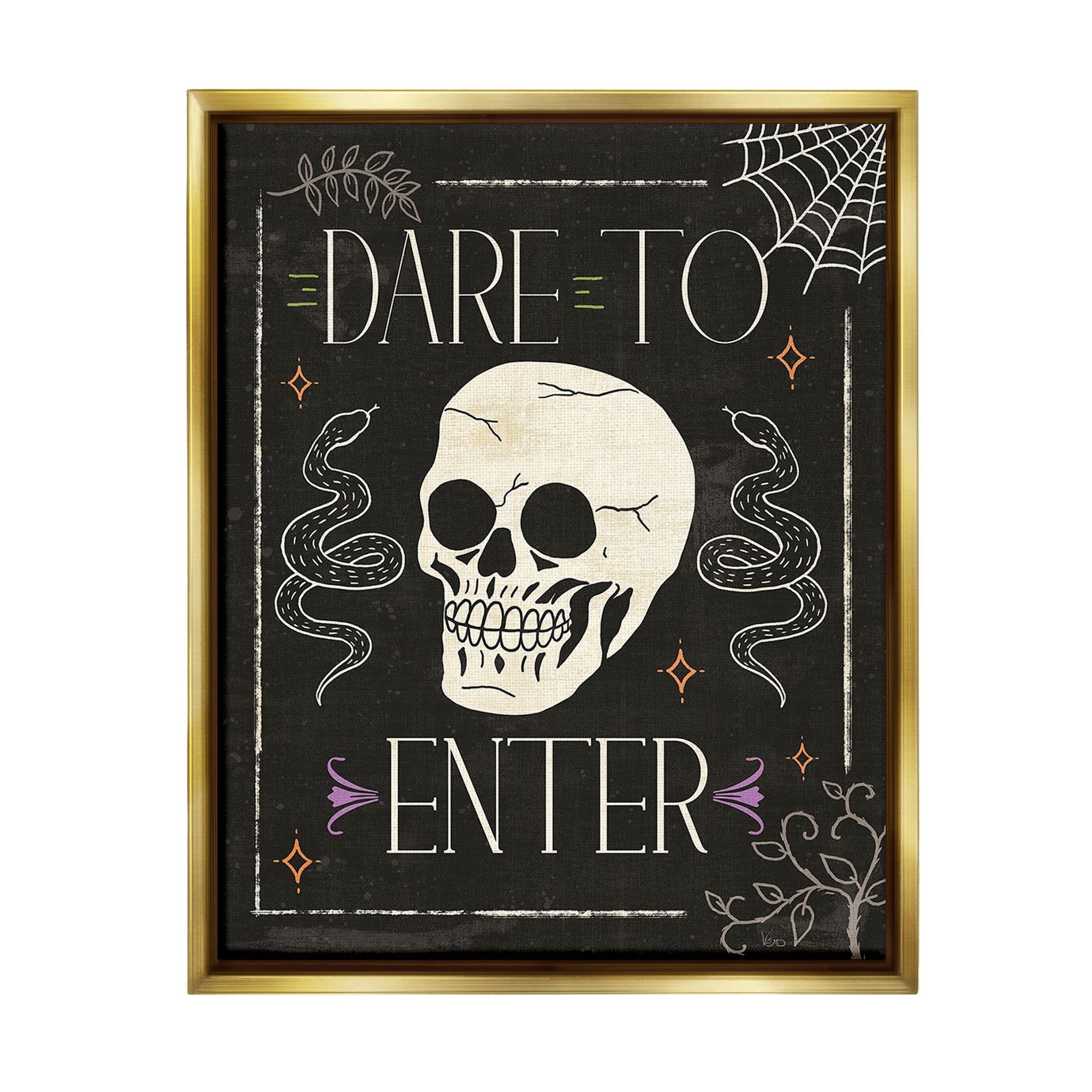 Stupell Industries Dare To Enter Phrase Holiday Painting Gold Floater Framed Canvas Art Print Wall Art, 25 x 31