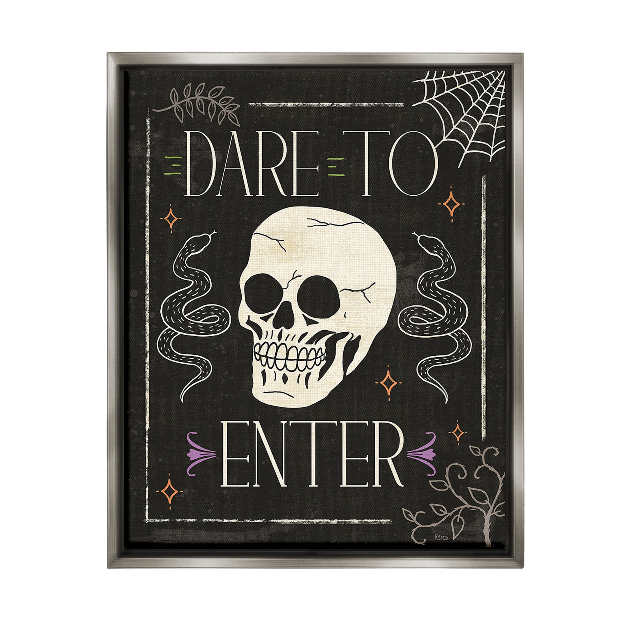 Stupell Industries Dare To Enter Phrase Holiday Painting Gray Floater Framed Canvas Art Print Wall Art, 17 x 21