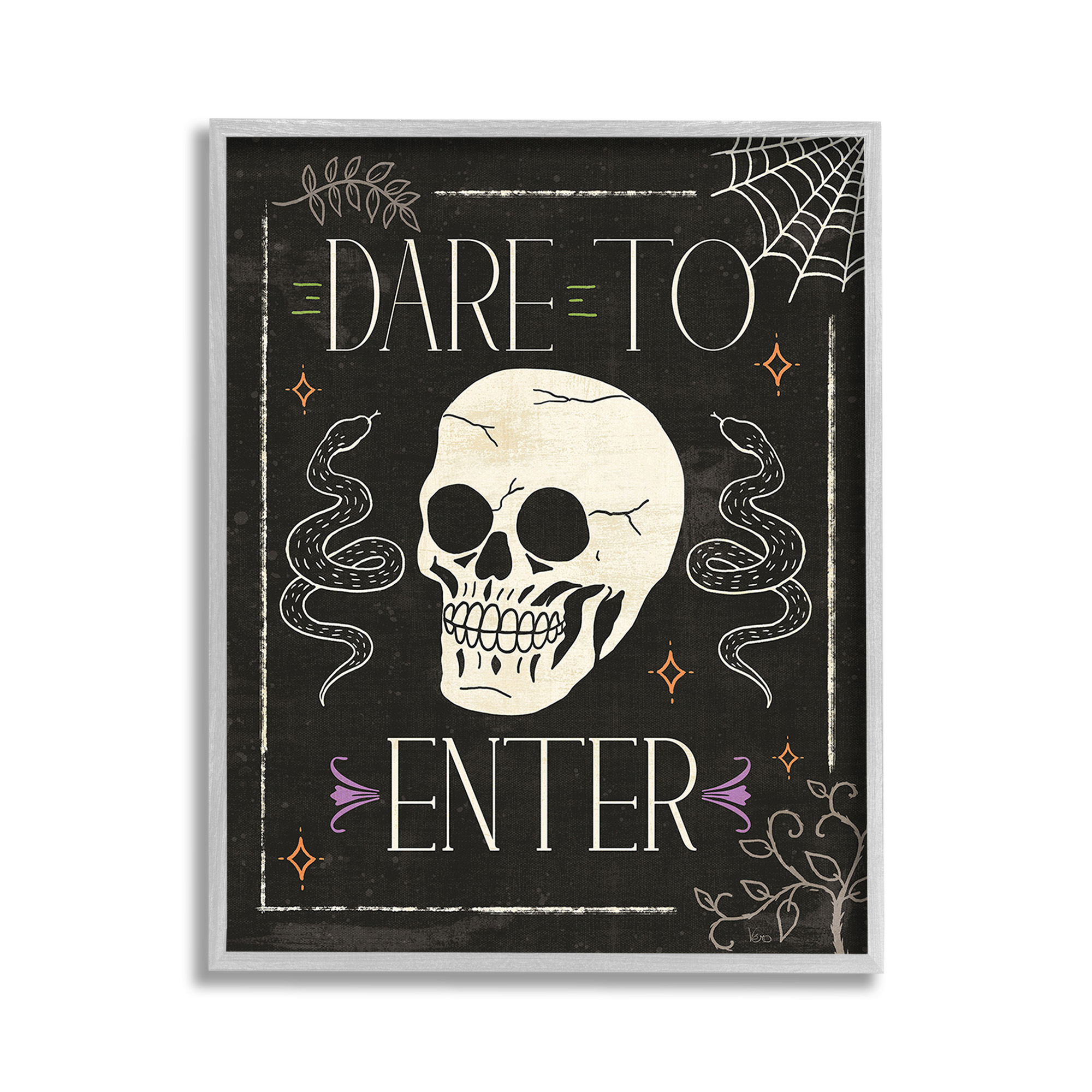 Stupell Industries Dare To Enter Phrase Holiday Painting Gray Framed Art Print Wall Art, 11 x 14