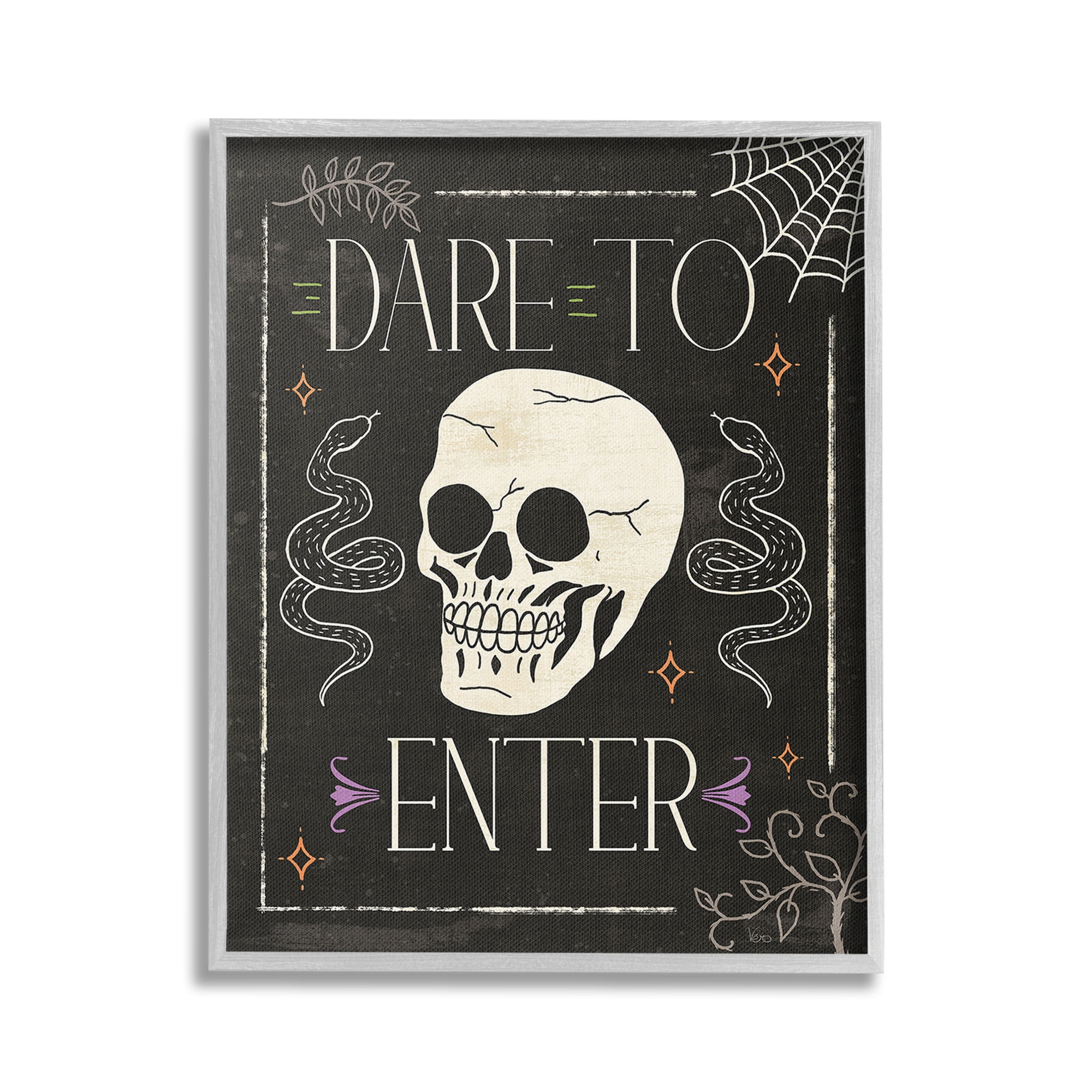 Stupell Industries Dare To Enter Phrase Holiday Painting Gray Framed Art Print Wall Art, 16 x 20