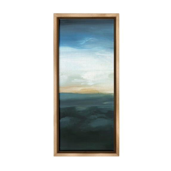 Stupell Industries Dark Abstract Sunrise Landscape Painting Brown Floater Framed Canvas Art Print Wall Art, 11 x 25