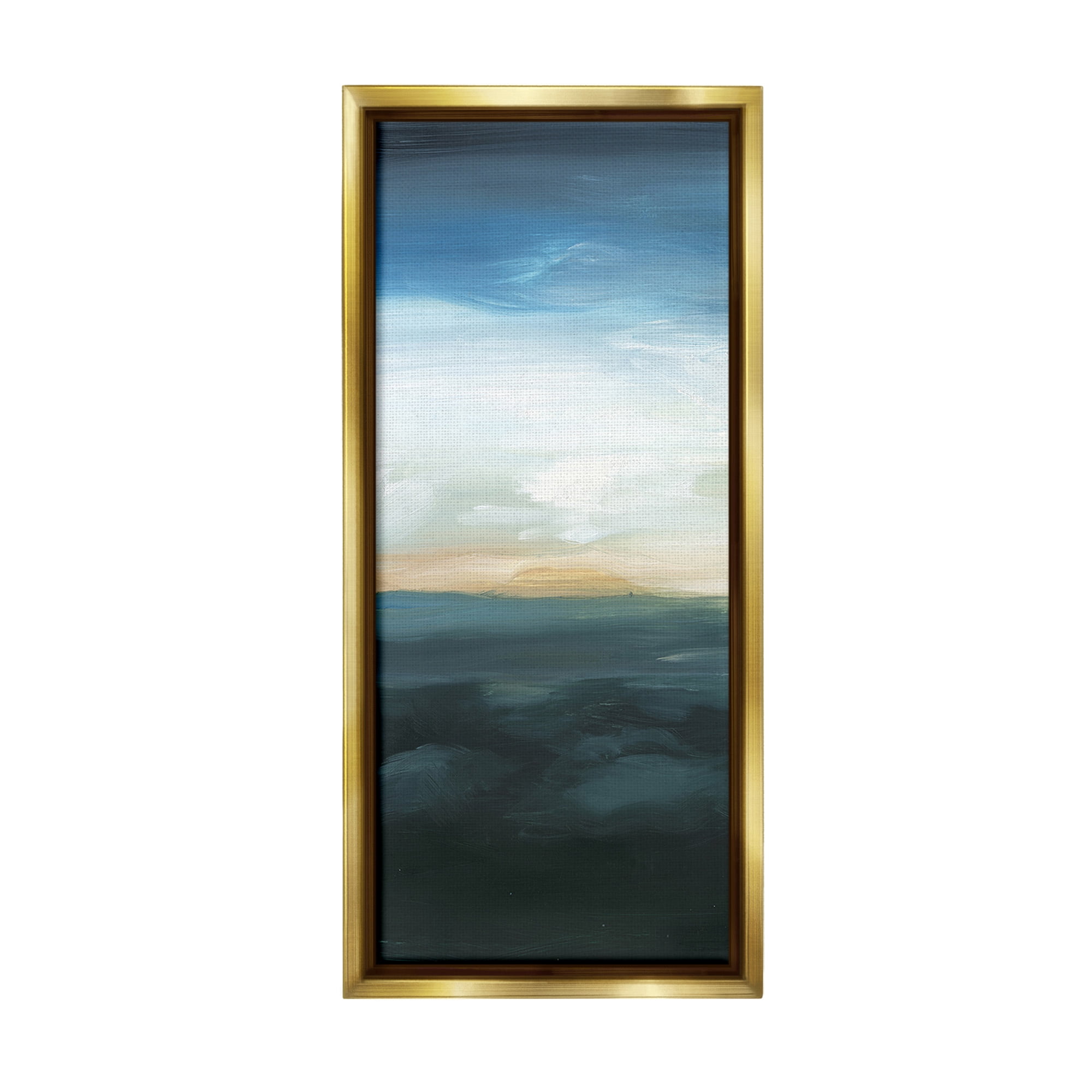 Stupell Industries Dark Abstract Sunrise Landscape Painting Gold Floater Framed Canvas Art Print Wall Art, 14 x 31