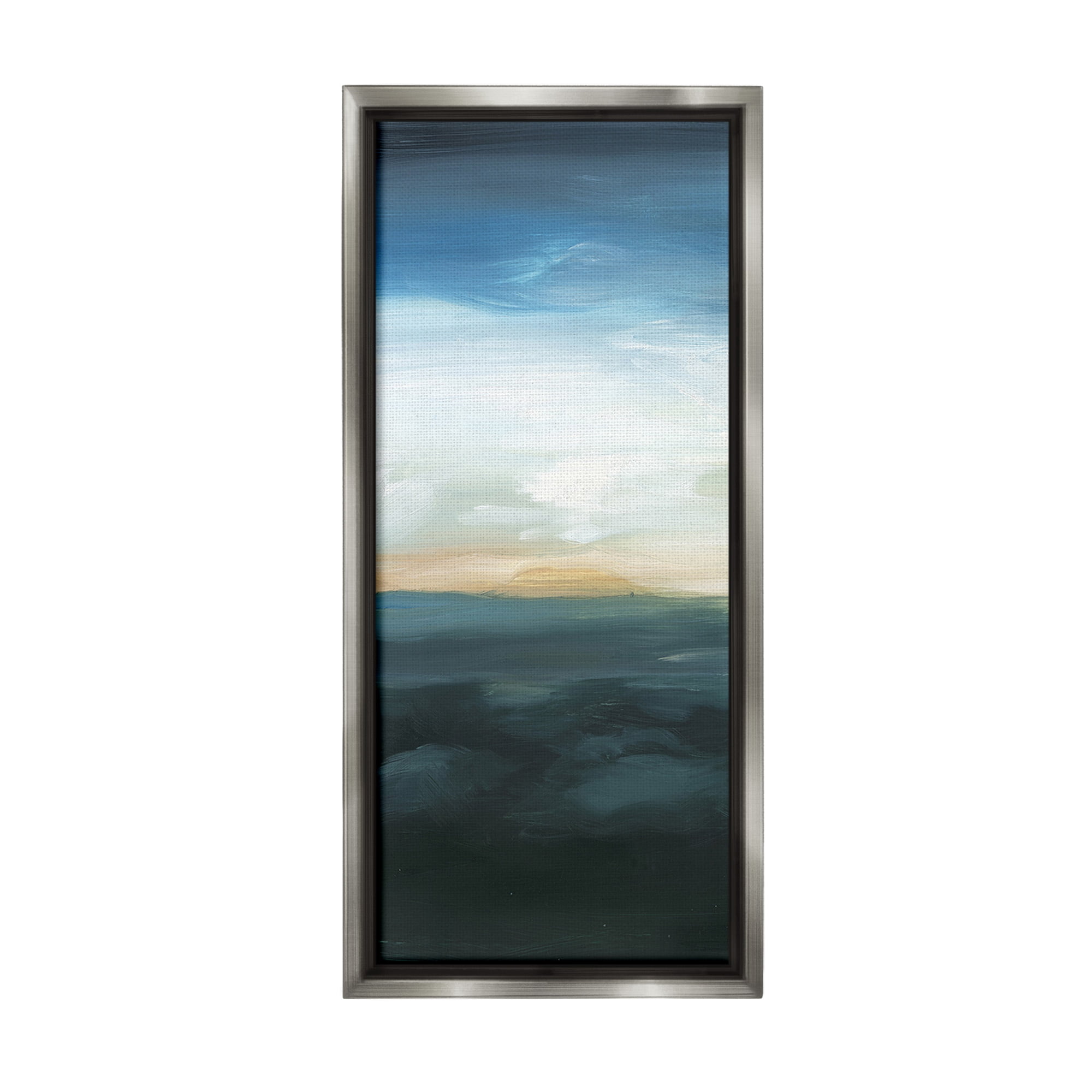 Stupell Industries Dark Abstract Sunrise Landscape Painting Gray Floater Framed Canvas Art Print Wall Art, 11 x 25
