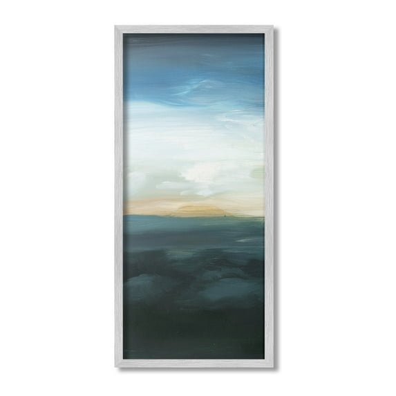 Stupell Industries Dark Abstract Sunrise Landscape Painting Gray Framed Art Print Wall Art, 13 x 30