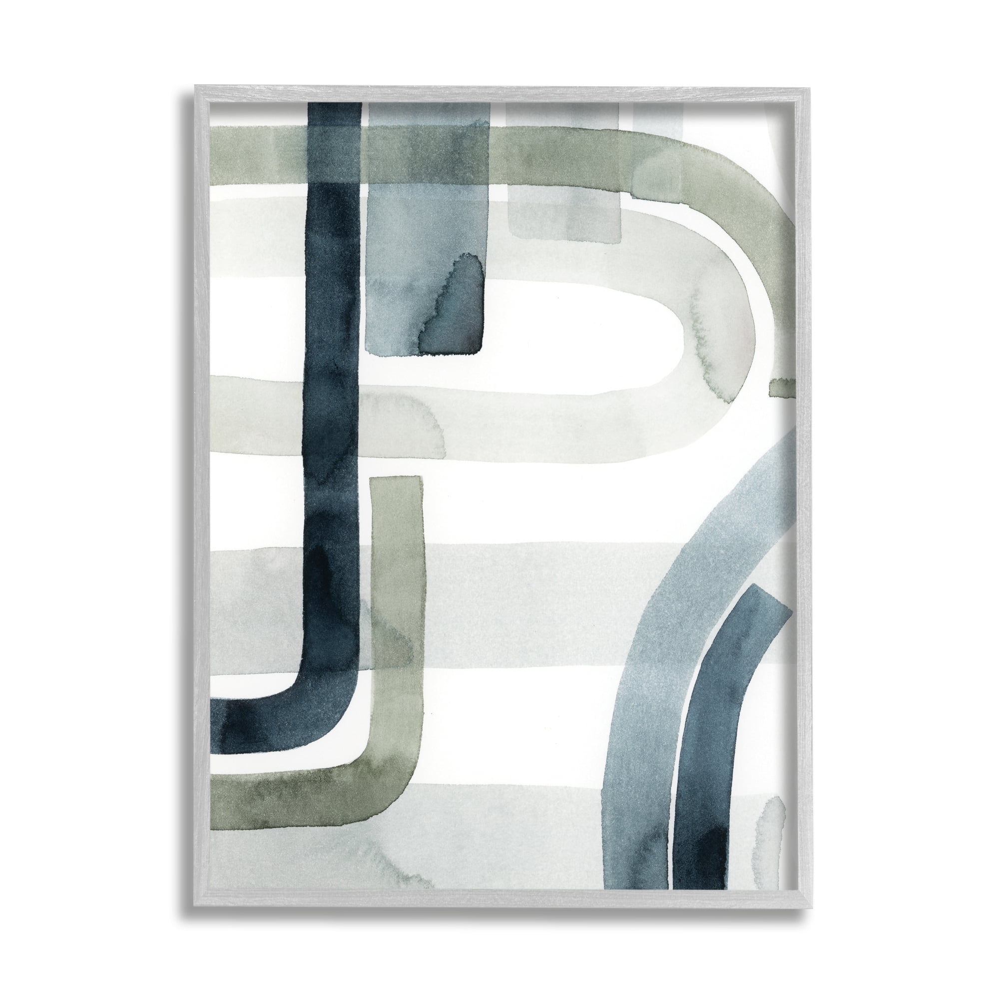 Stupell Industries Dark Blue Green Linework Abstract Swoop Design Abstract Painting Gray Framed Art Print Wall Art, 11 x 14