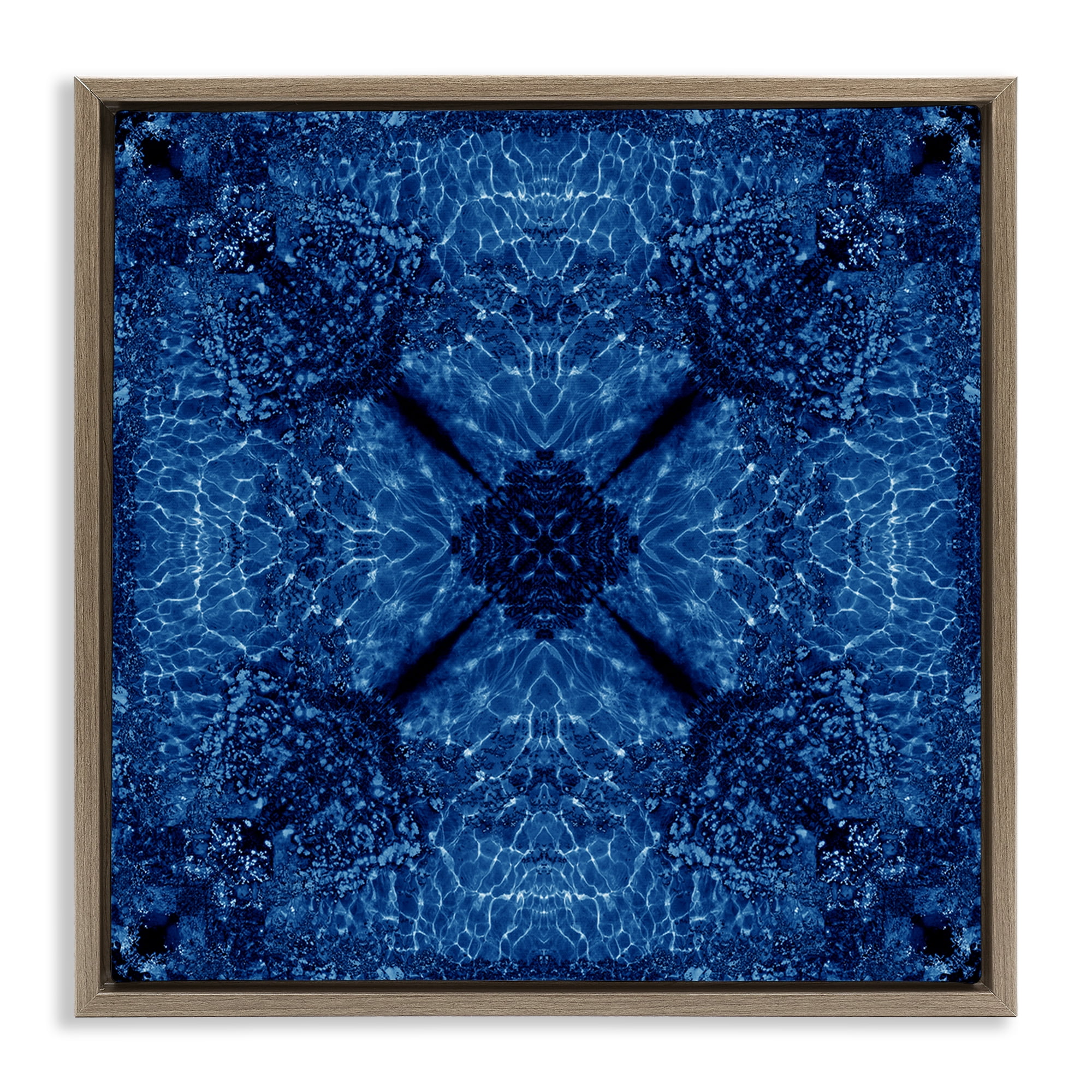 Stupell Industries Dark Blue Patterned Abstract Painting Brown Floater Framed Canvas Art Print Wall Art, 25 x 25