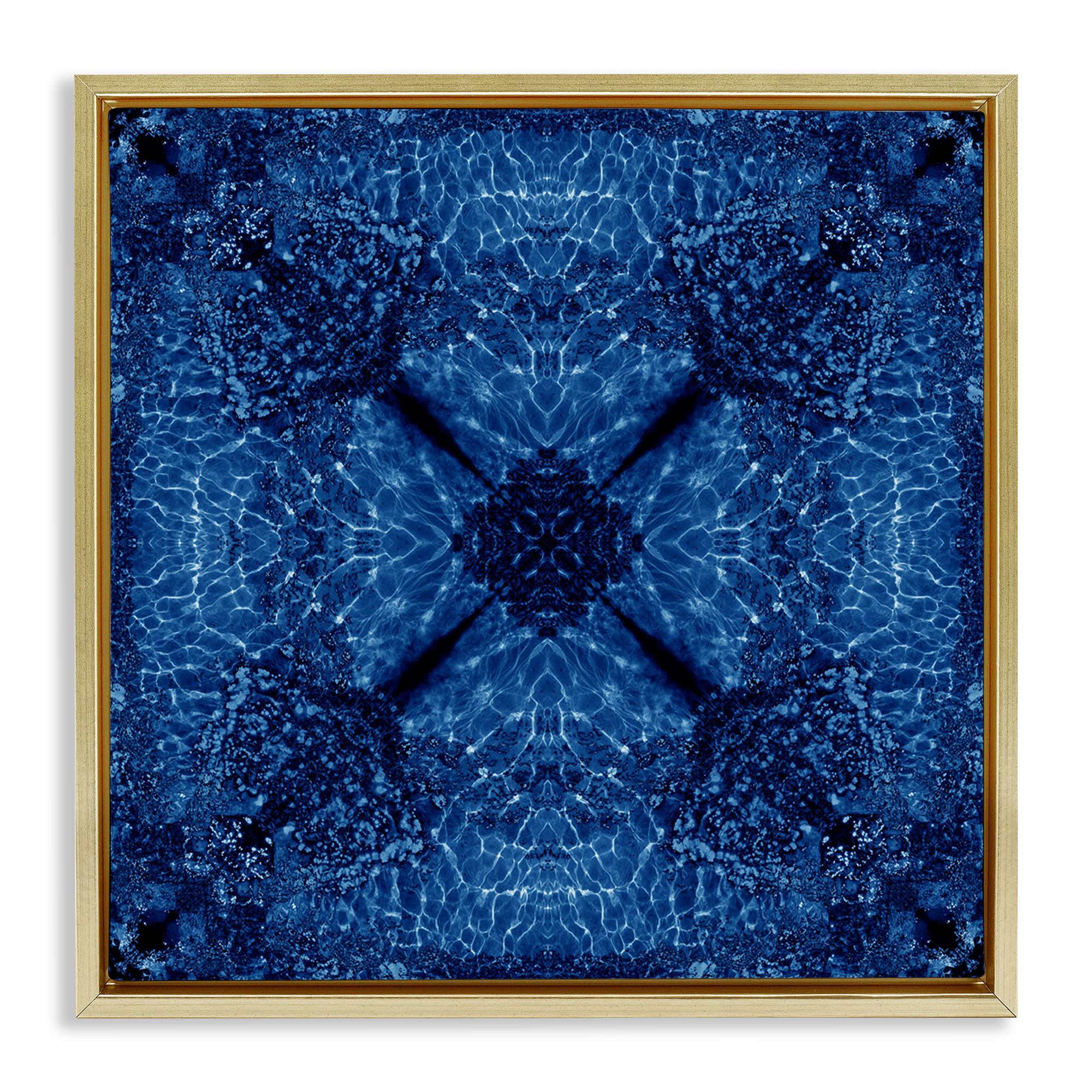 Stupell Industries Dark Blue Patterned Abstract Painting Gold Floater Framed Canvas Art Print Wall Art, 25 x 25