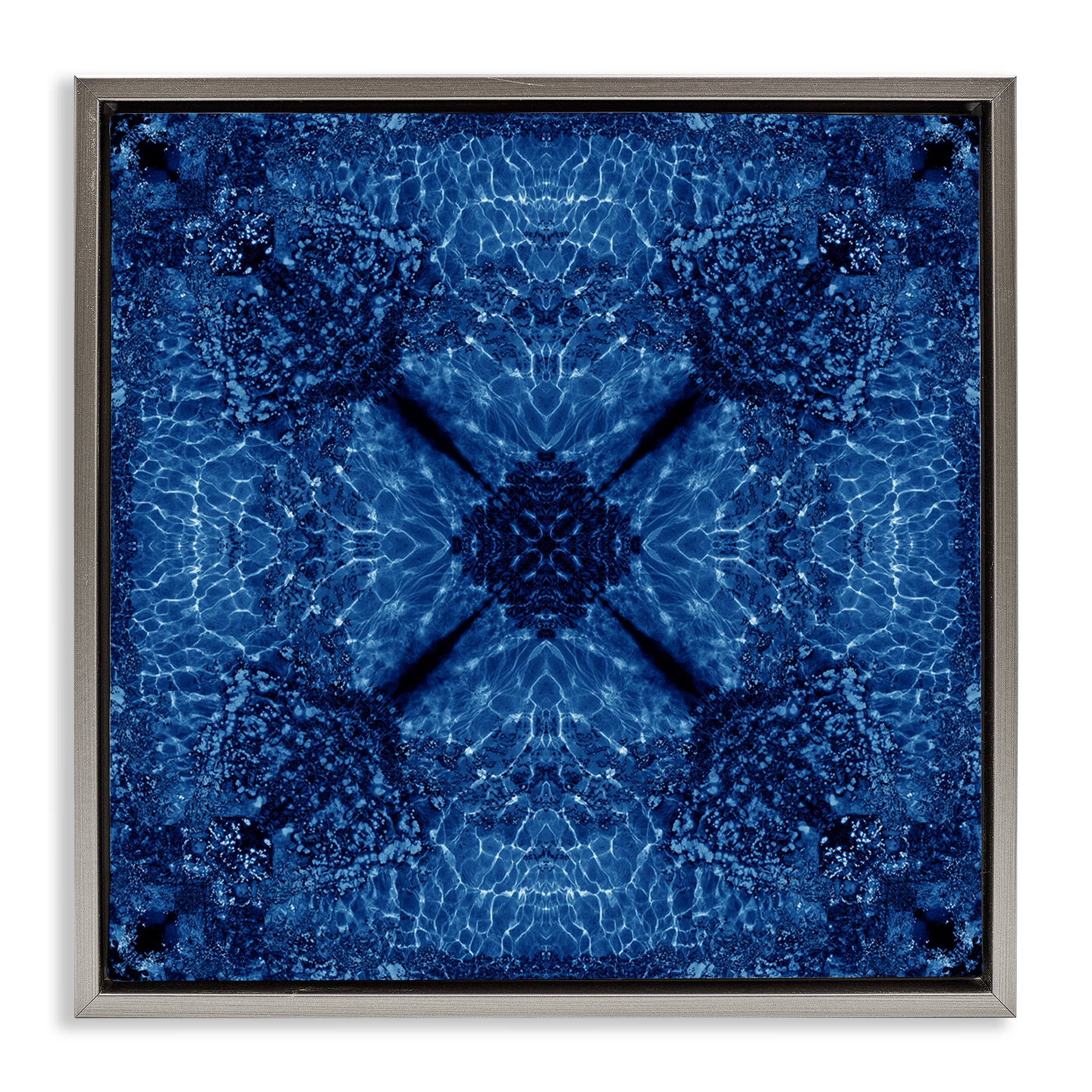 Stupell Industries Dark Blue Patterned Abstract Painting Gray Floater Framed Canvas Art Print Wall Art, 18 x 18