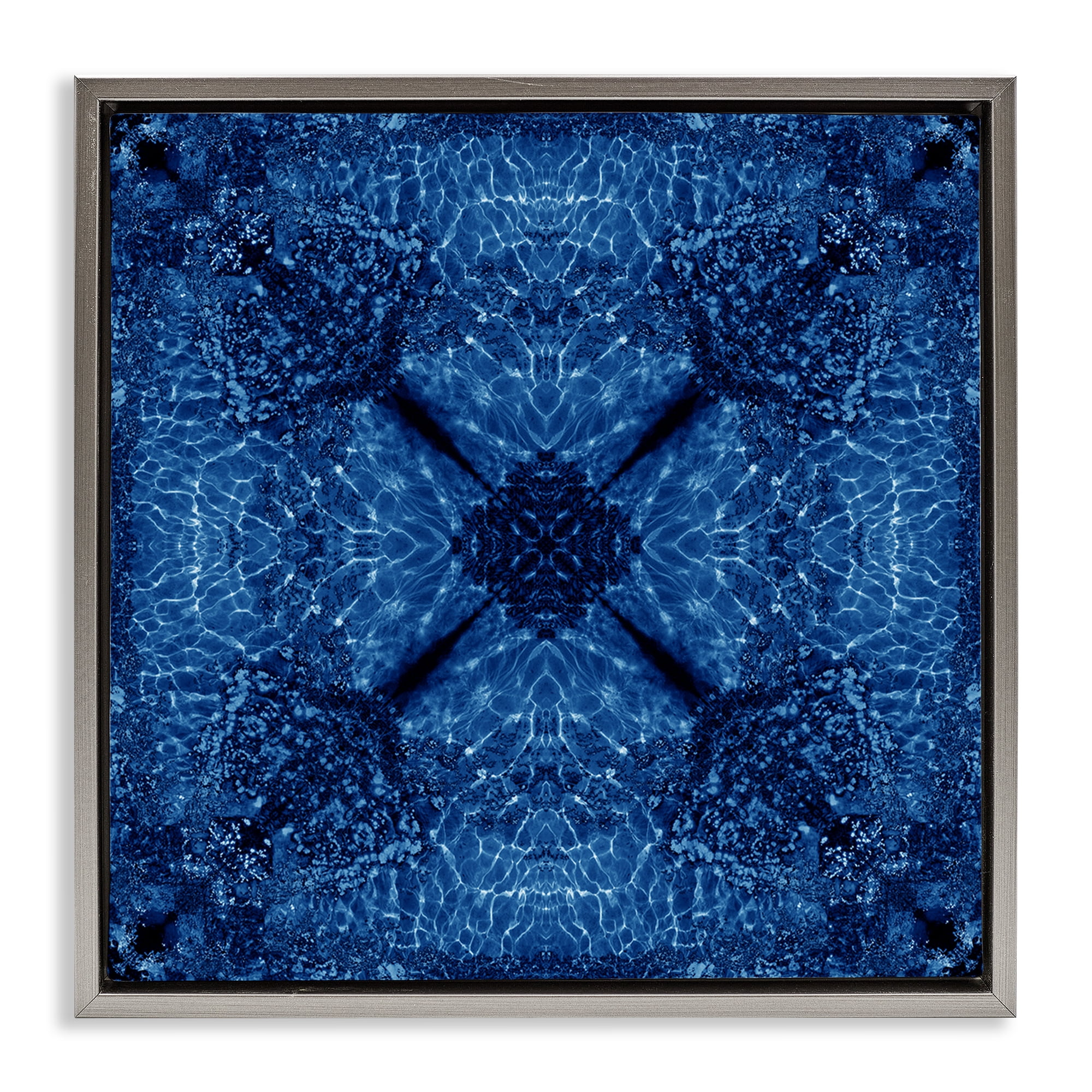 Stupell Industries Dark Blue Patterned Abstract Painting Gray Floater Framed Canvas Art Print Wall Art, 25 x 25