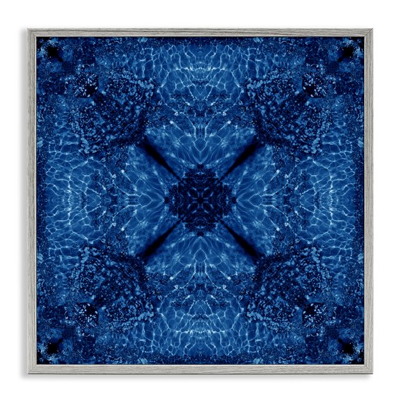 Stupell Industries Dark Blue Patterned Abstract Painting Gray Framed Art Print Wall Art, 12 x 12